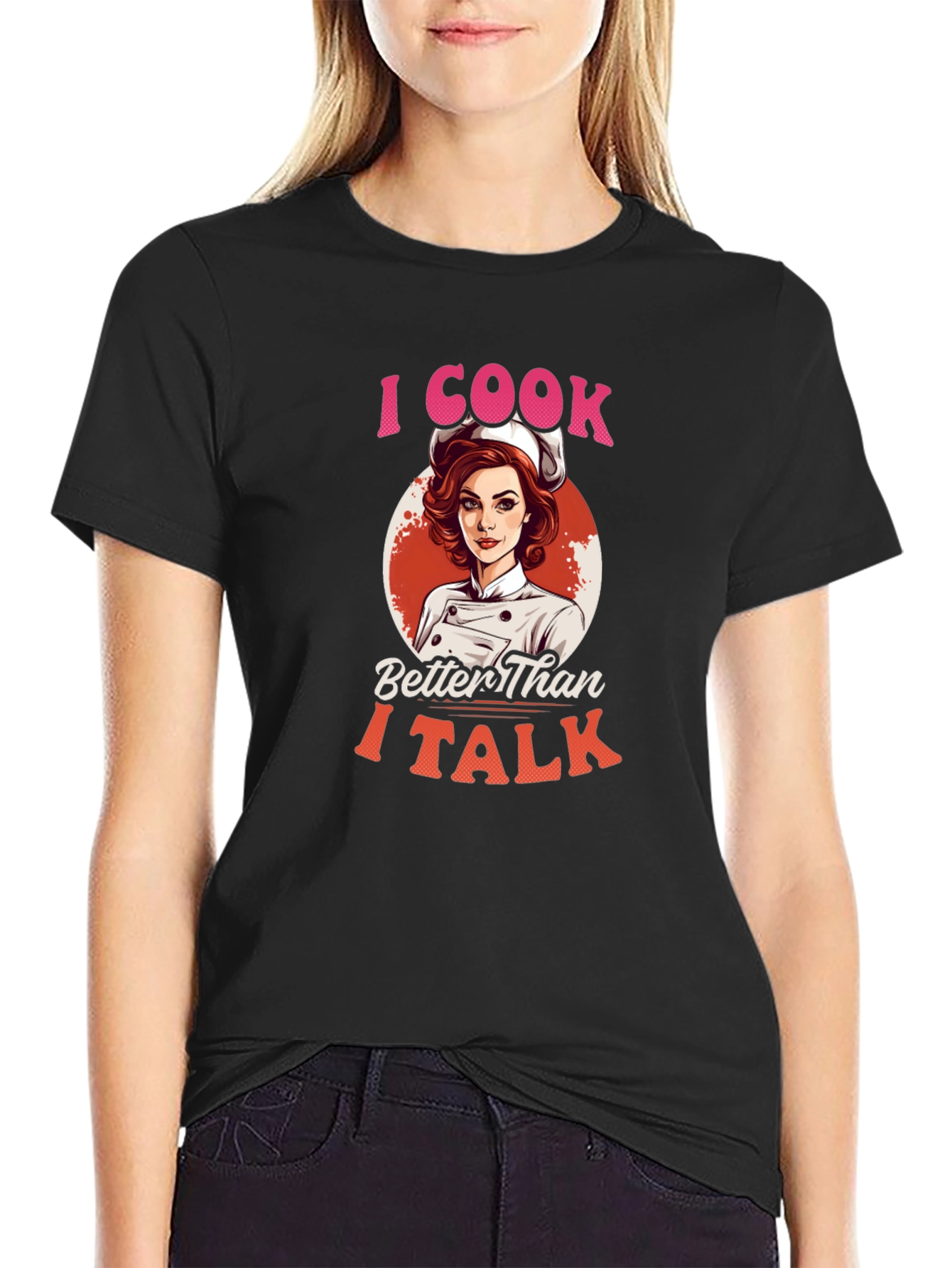 Black Funny Chef T-Shirt - I Cook Better Than I Talk view 2