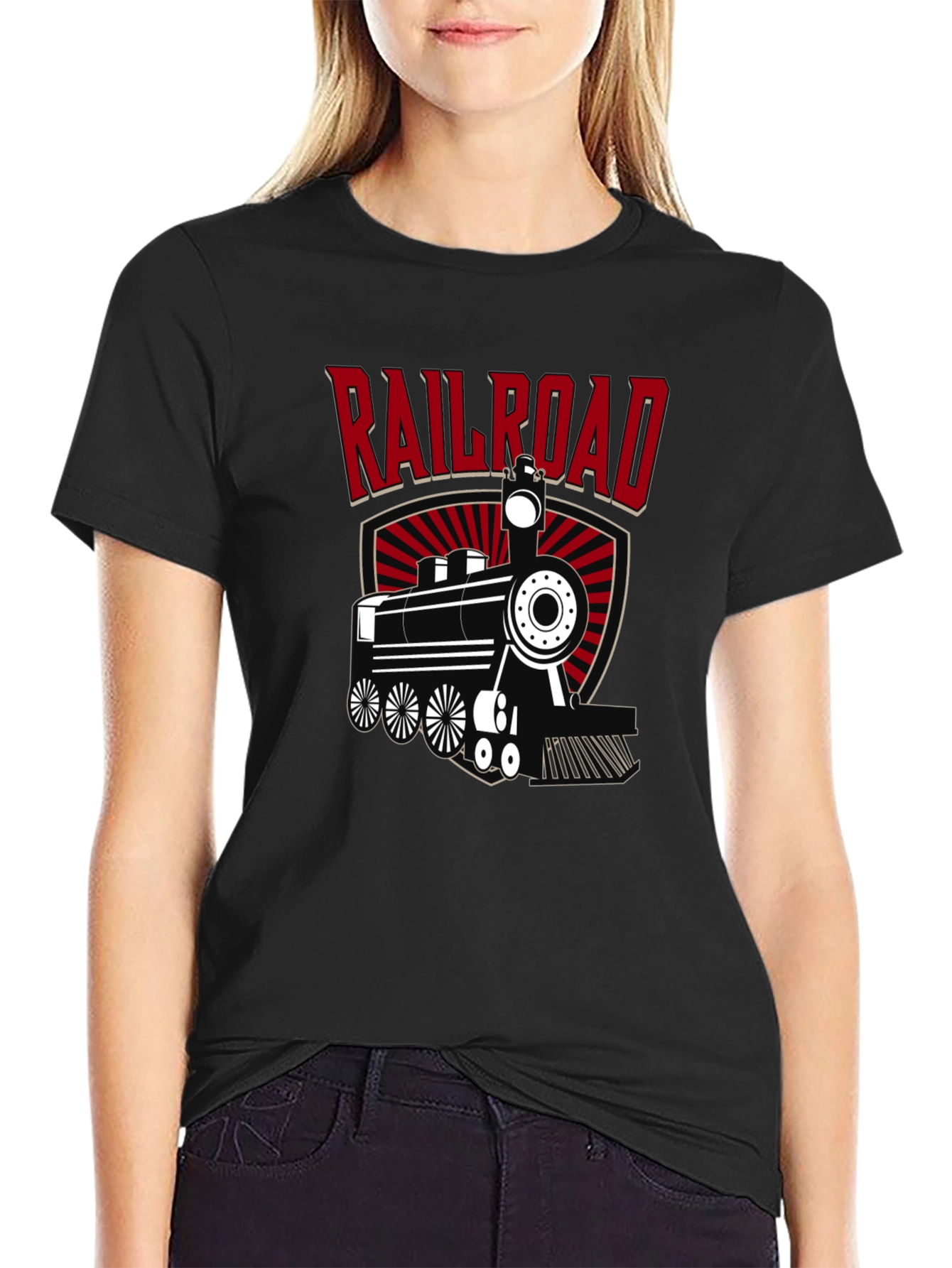 Black Railroad Train Graphic Tee - Cool Black T-Shirt view 2