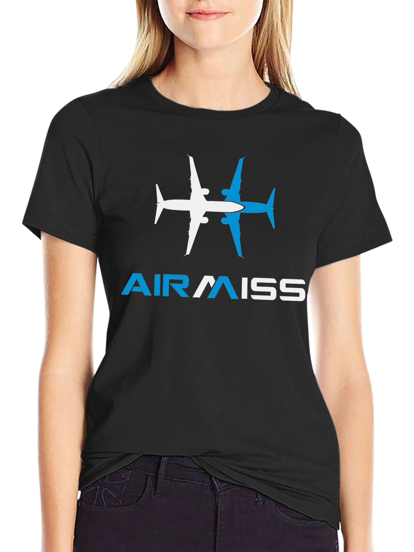 Black AirMiss Airplane Graphic T-Shirt view 2