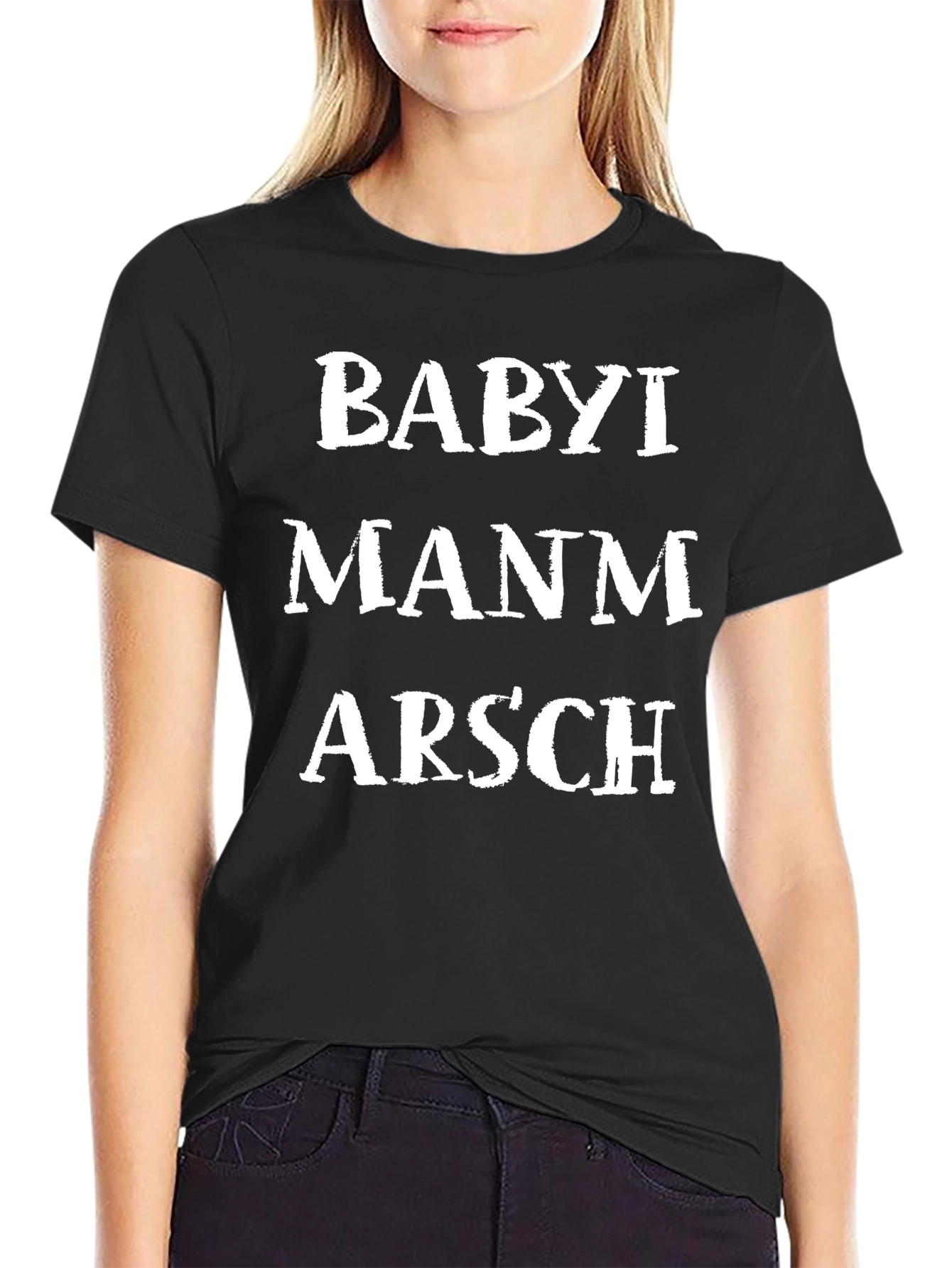 Black Funny Novelty T-Shirt: Babyi Manm Arsch view 2