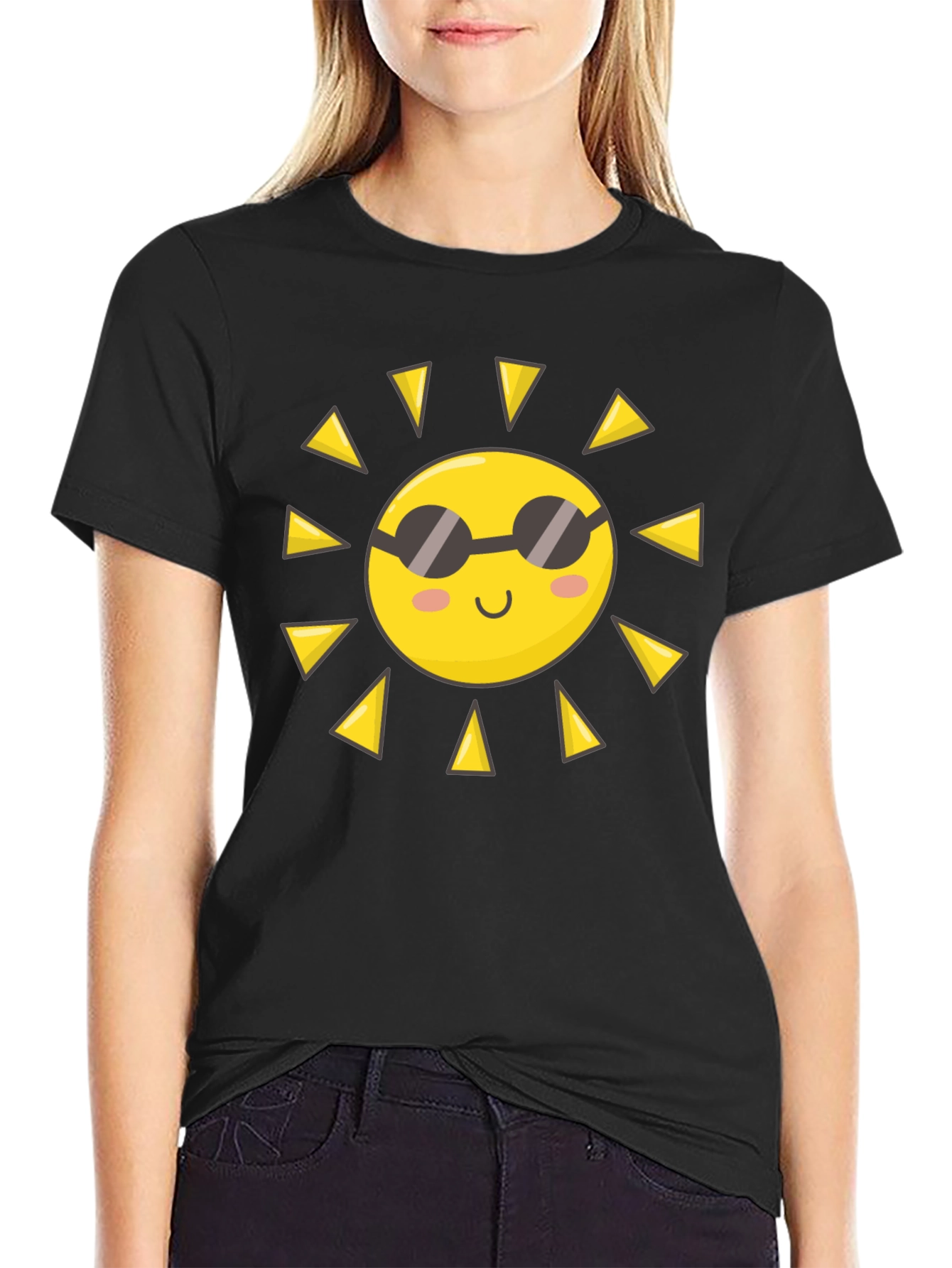Black Cool Sun Graphic Black T-Shirt view 2