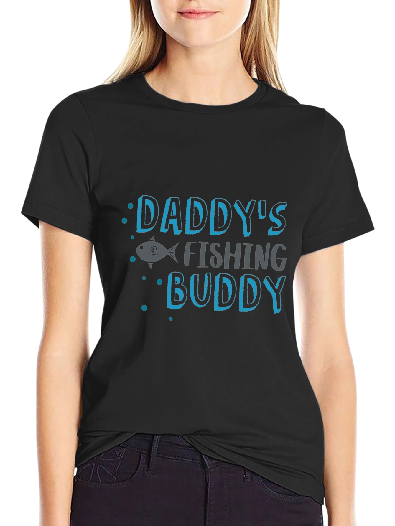 Black Daddy's Fishing Buddy Black T-Shirt view 2