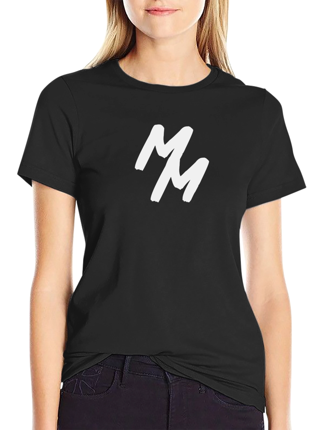 Black Black T-Shirt with White "MM" Graphic view 2