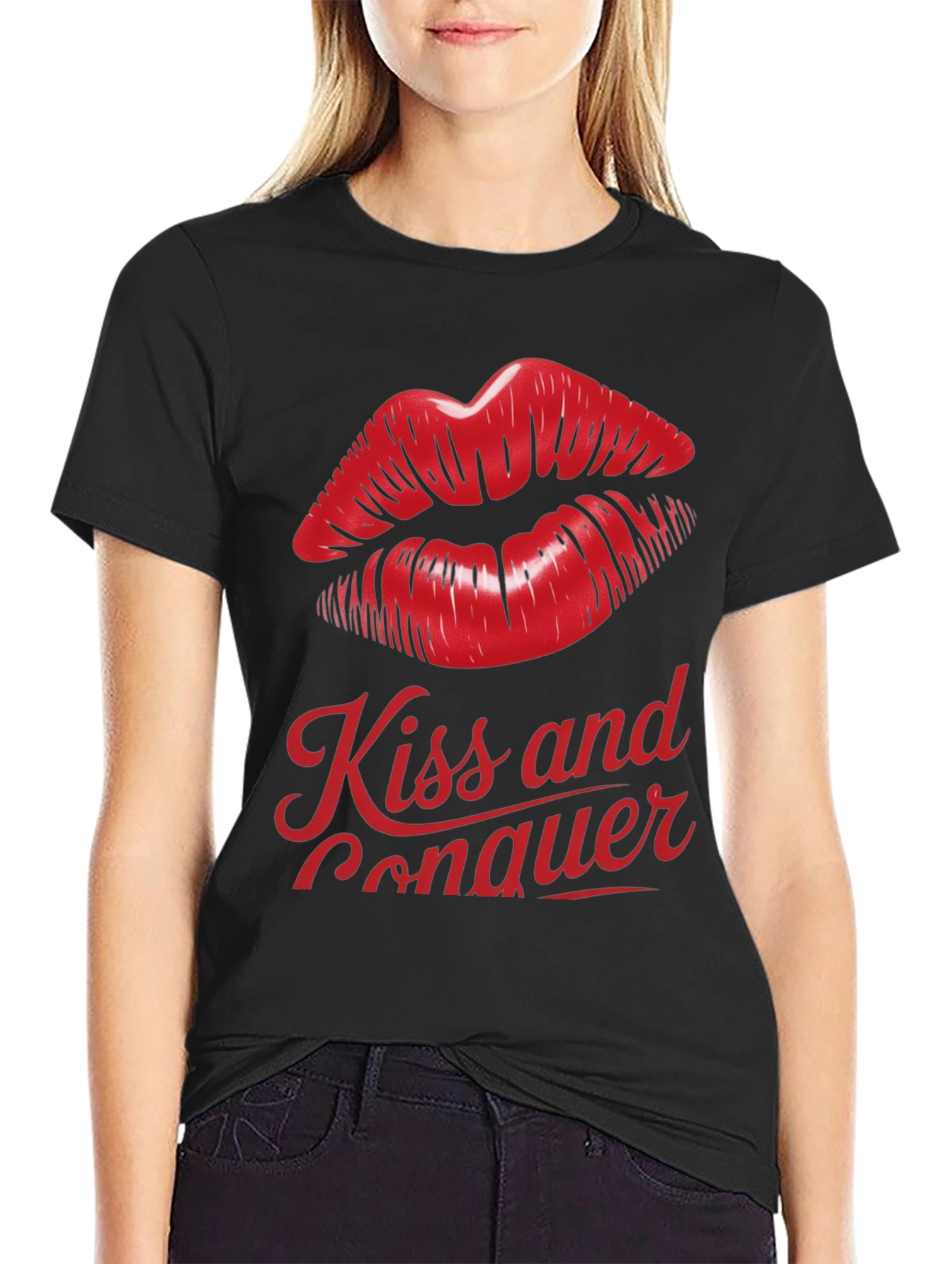 Black Kiss and Conquer Graphic T-Shirt - Stylish Unisex Tee view 2