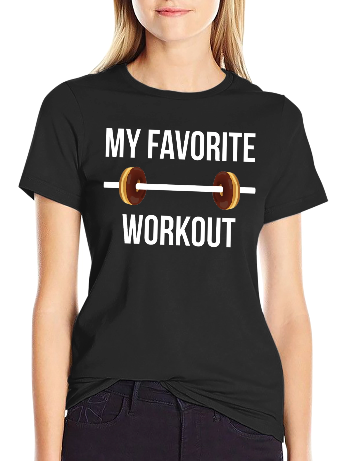 Black Funny Donut Workout T-Shirt - My Favorite Workout Tee view 2