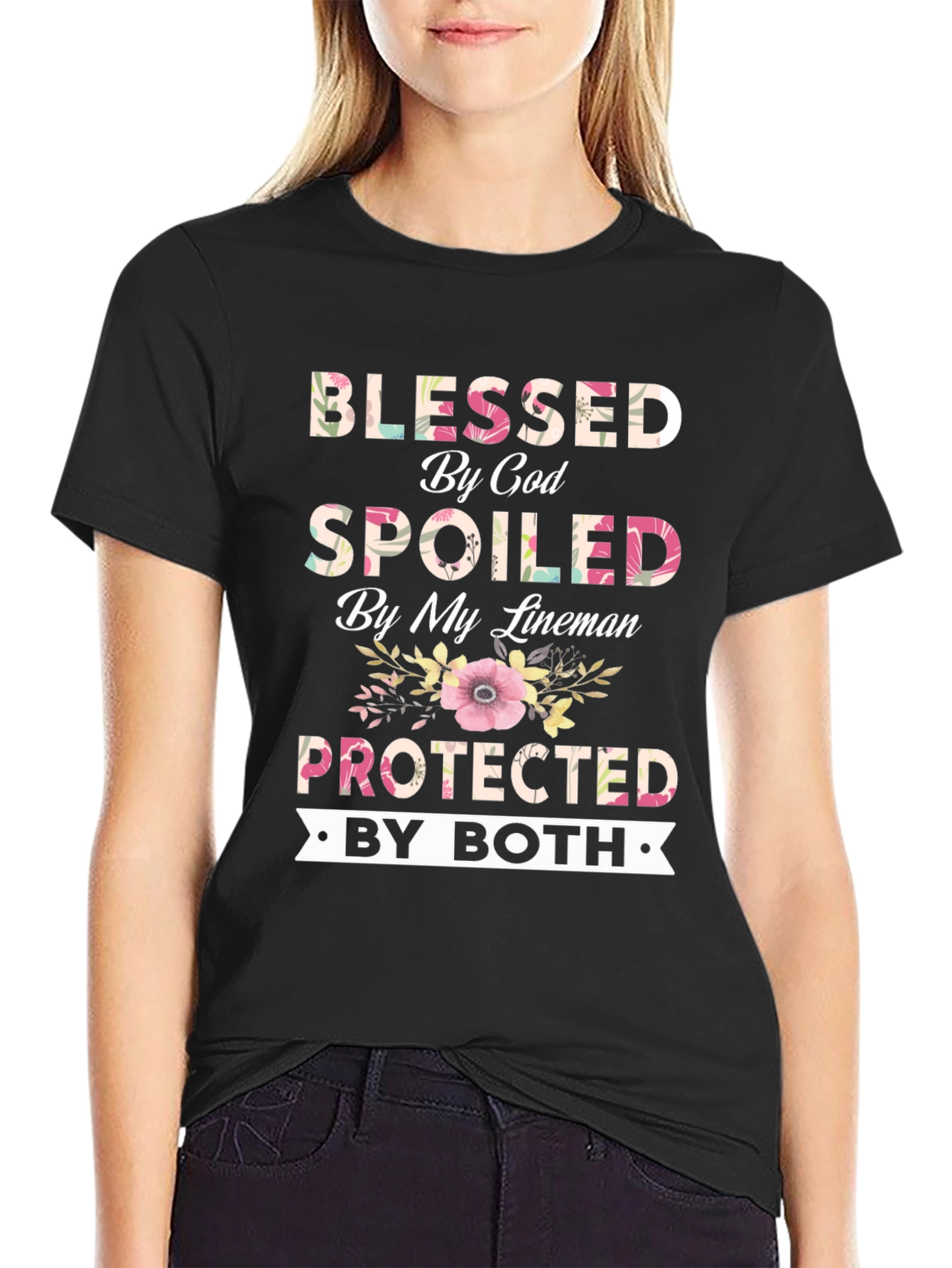 Black Blessed By God Spoiled By My Lineman T-Shirt view 2