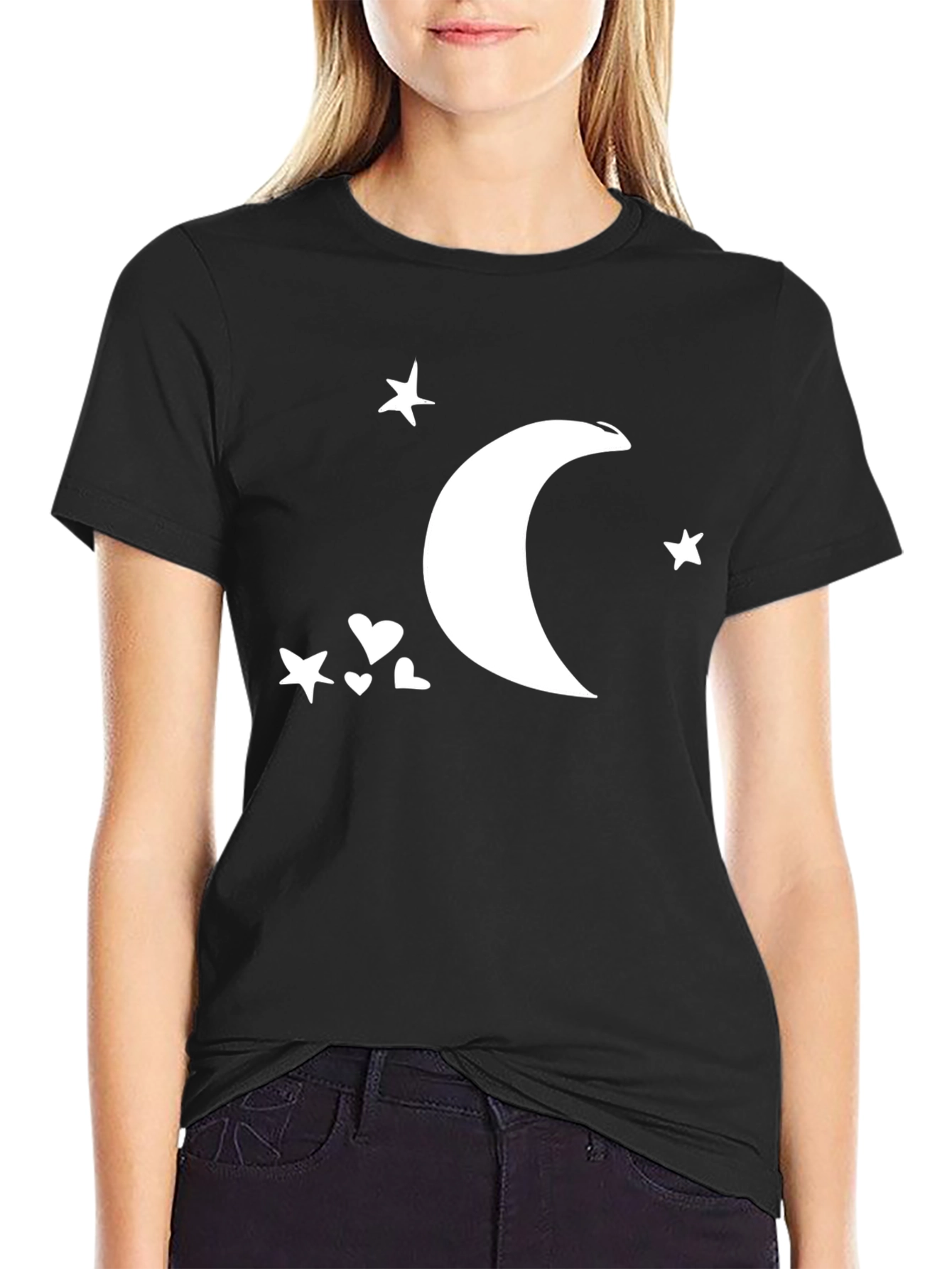 Black Moon & Stars Graphic Tee - Black Cotton Comfort view 2