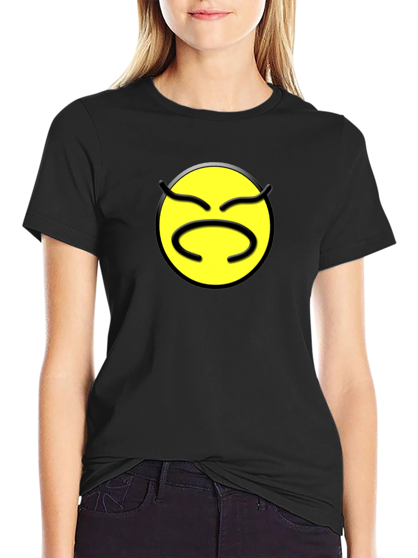 Black Grumpy Emoji Black T-Shirt - Express Your Mood! view 2