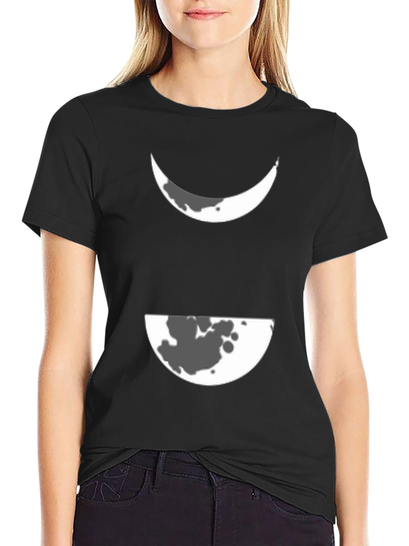 Black Lunar Phase Graphic Tee - Modern Black T-Shirt view 2