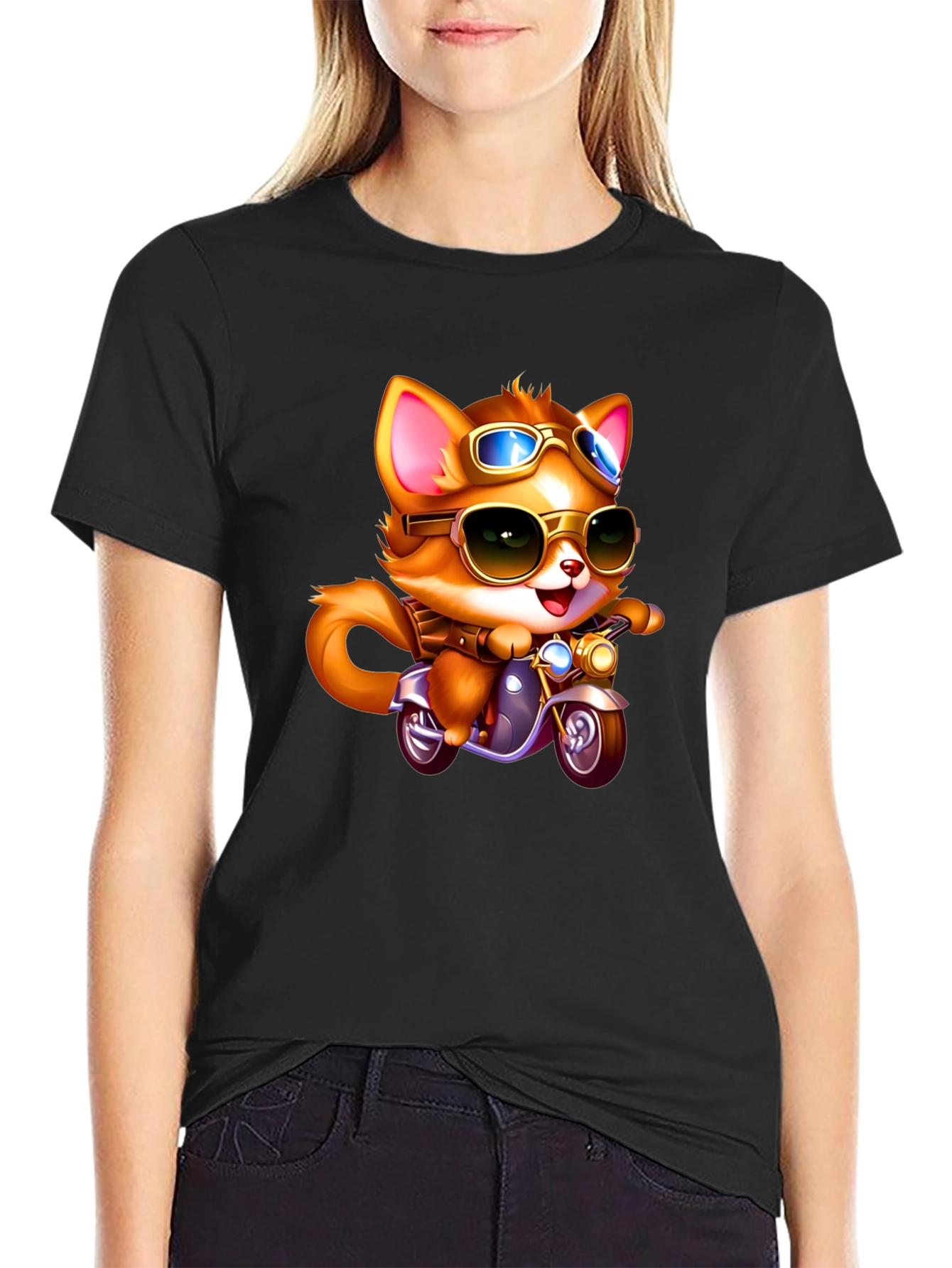 Black Cool Cat Biker T-Shirt - Ride in Style! view 2