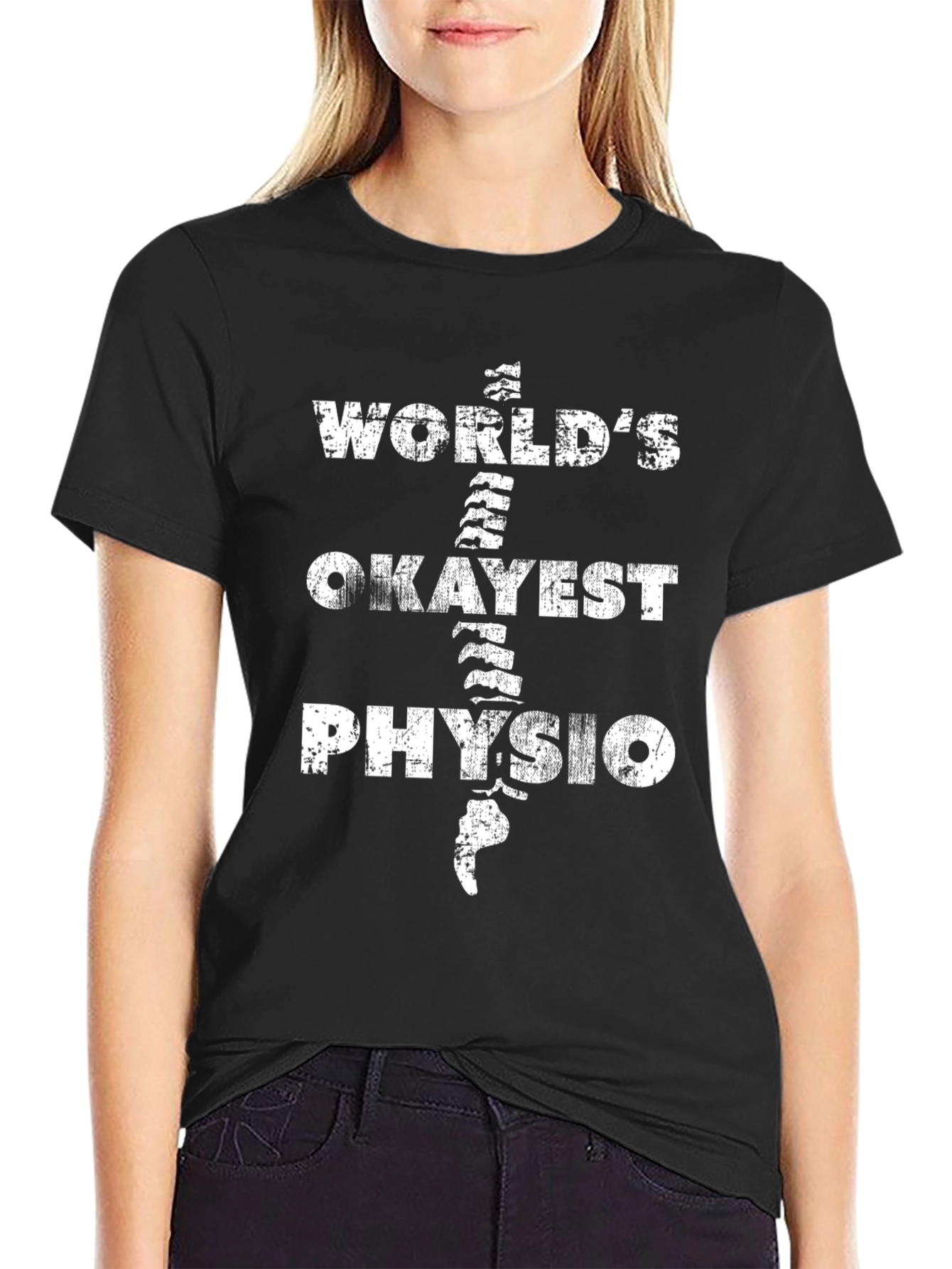 Black World's Okayest Physio T-Shirt - Funny Physical Therapist Tee view 2