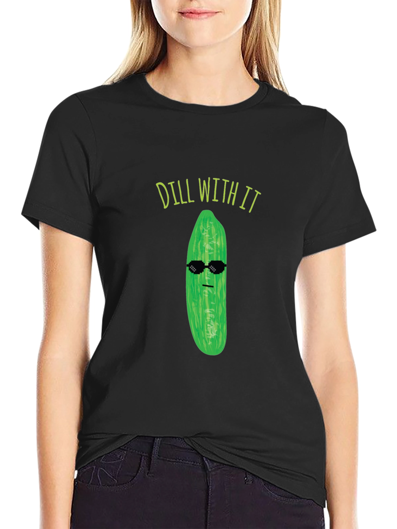 Black Dill With It Funny Pickle Graphic Black T-Shirt view 2