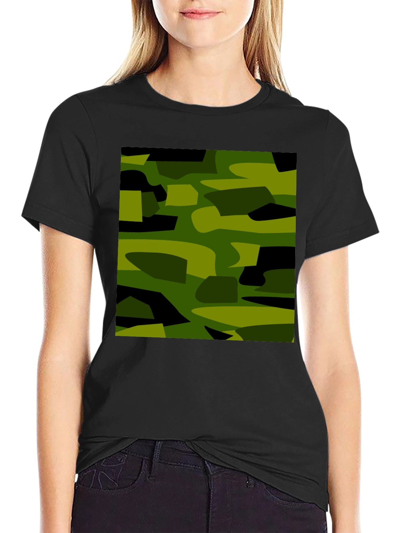 Black Camouflage Graphic Print Black T-Shirt view 2