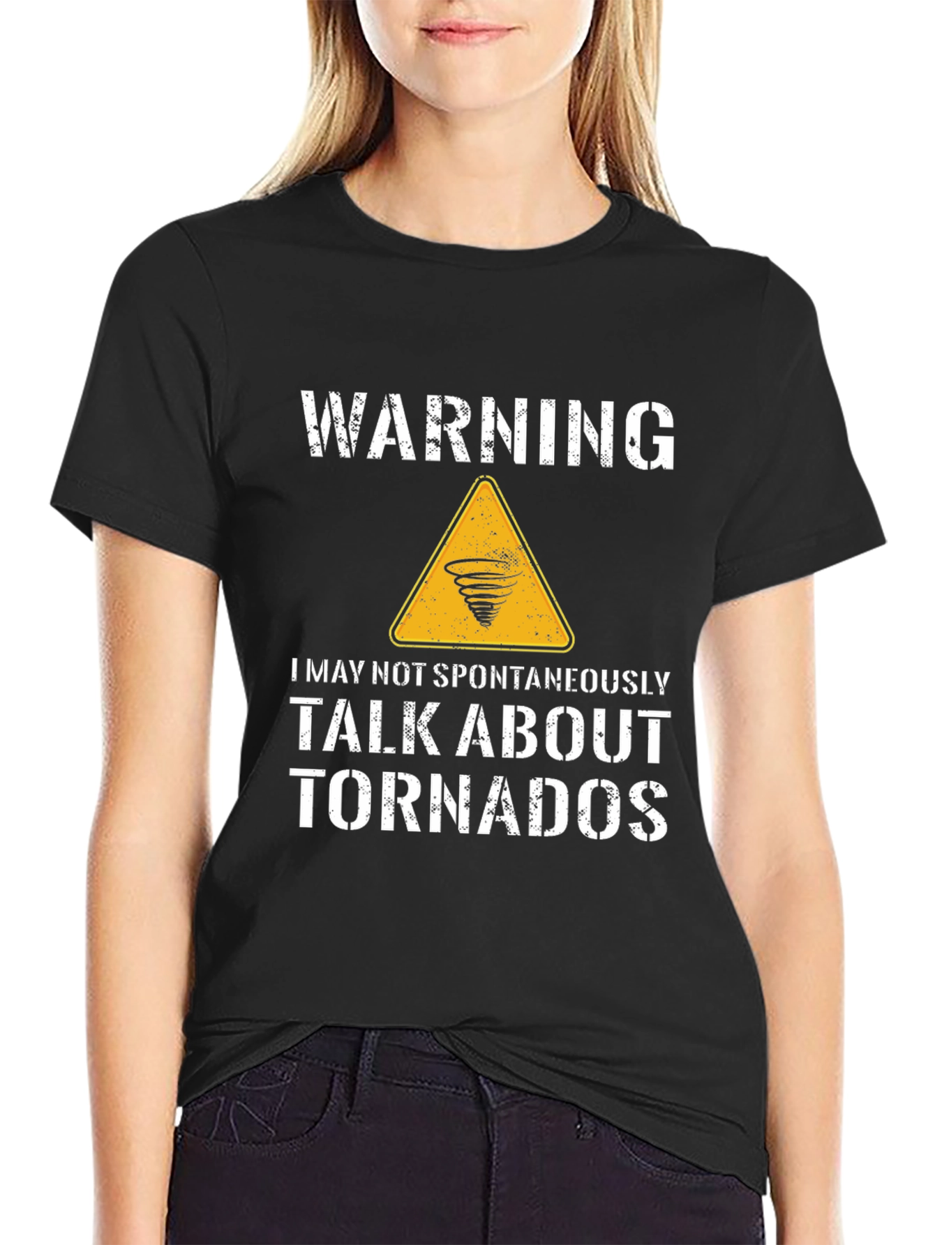 Black Funny Tornado T-Shirt - Warning May Talk About Tornadoes view 2