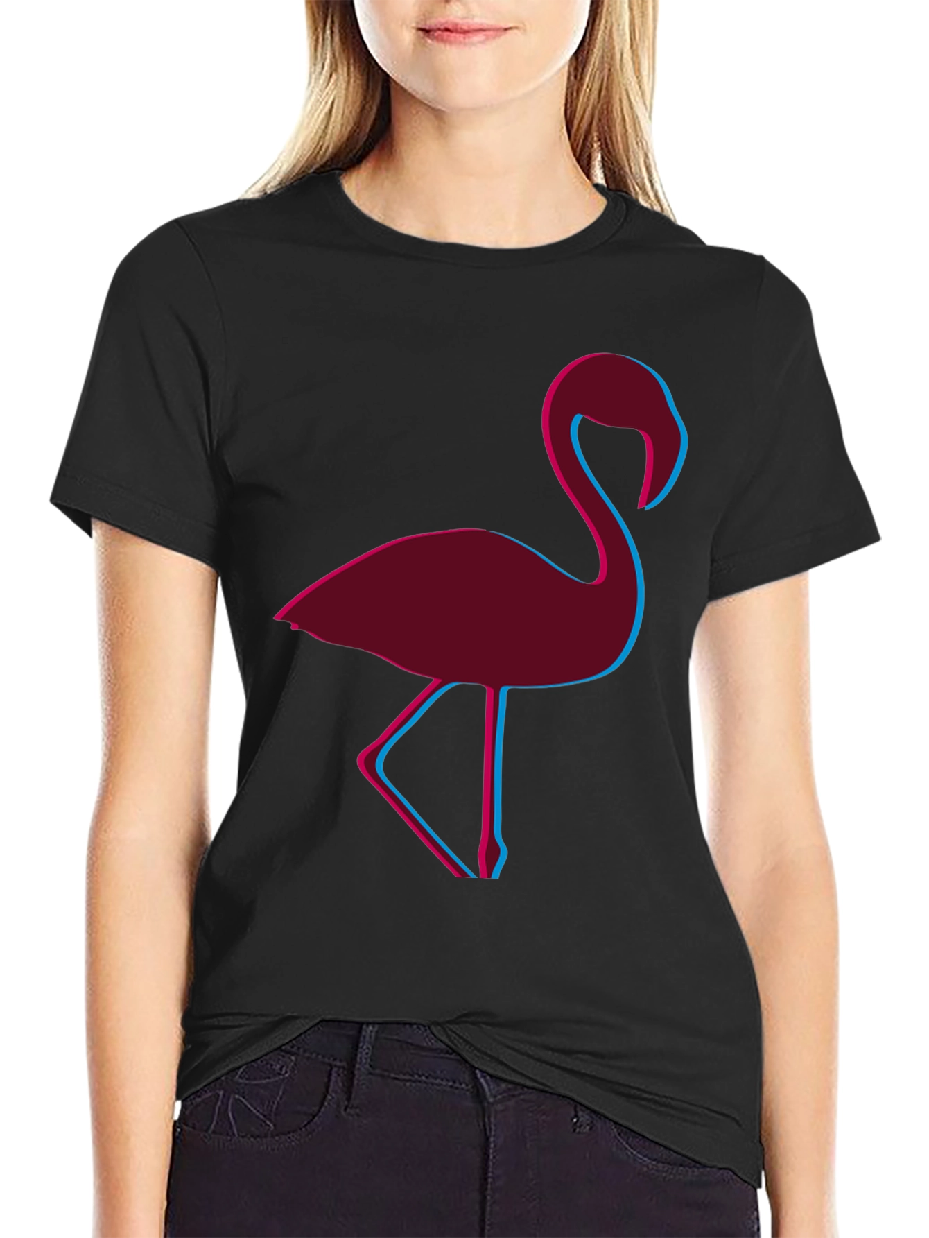Black Retro Flamingo Graphic Tee view 2