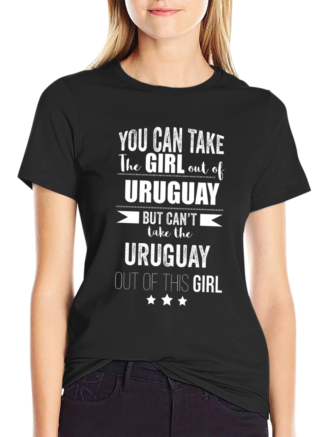 Black Uruguay Girl T-Shirt - Novelty Graphic Tee view 2