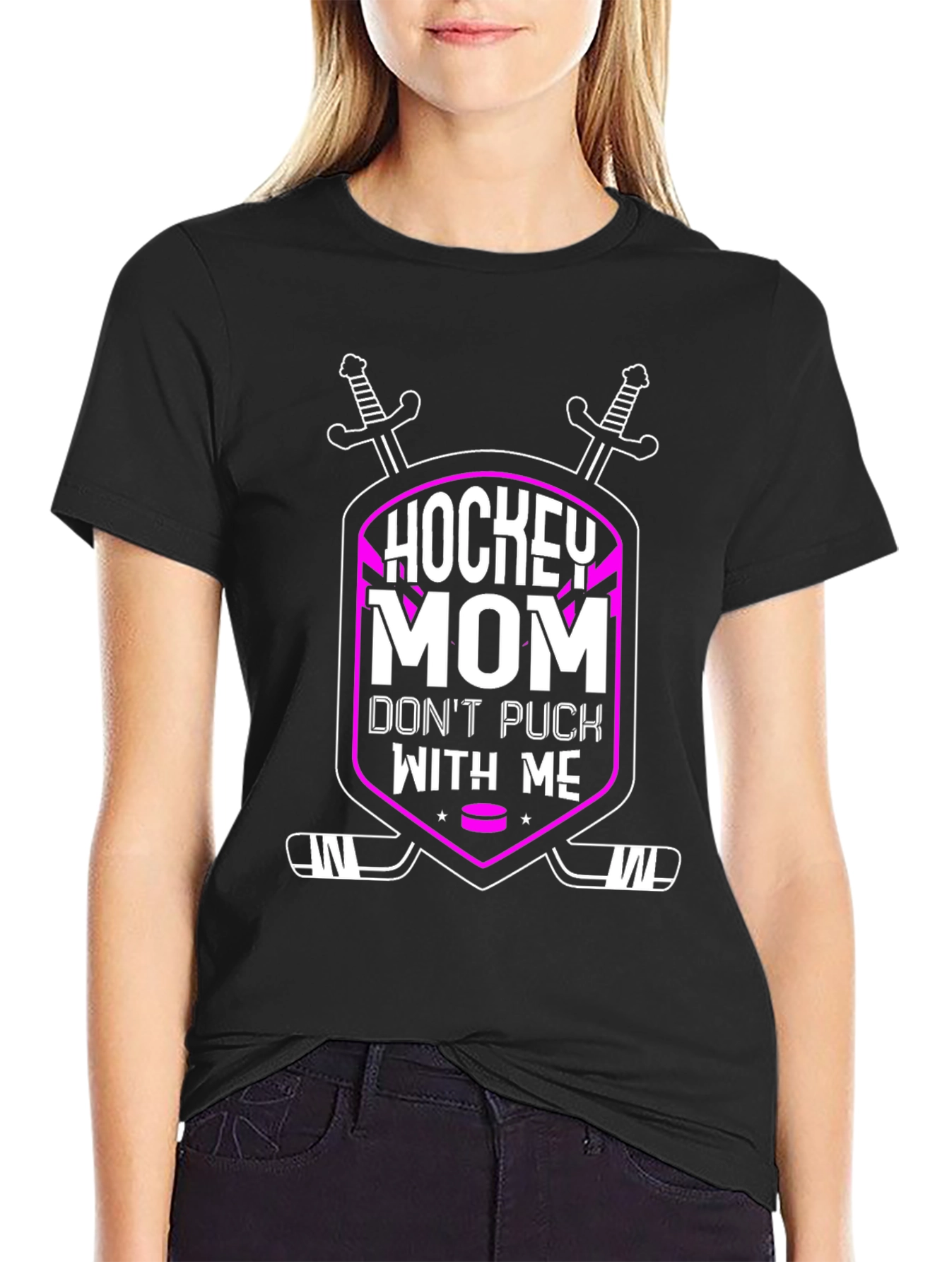 Black Hockey Mom T-Shirt - Don't Puck With Me view 2