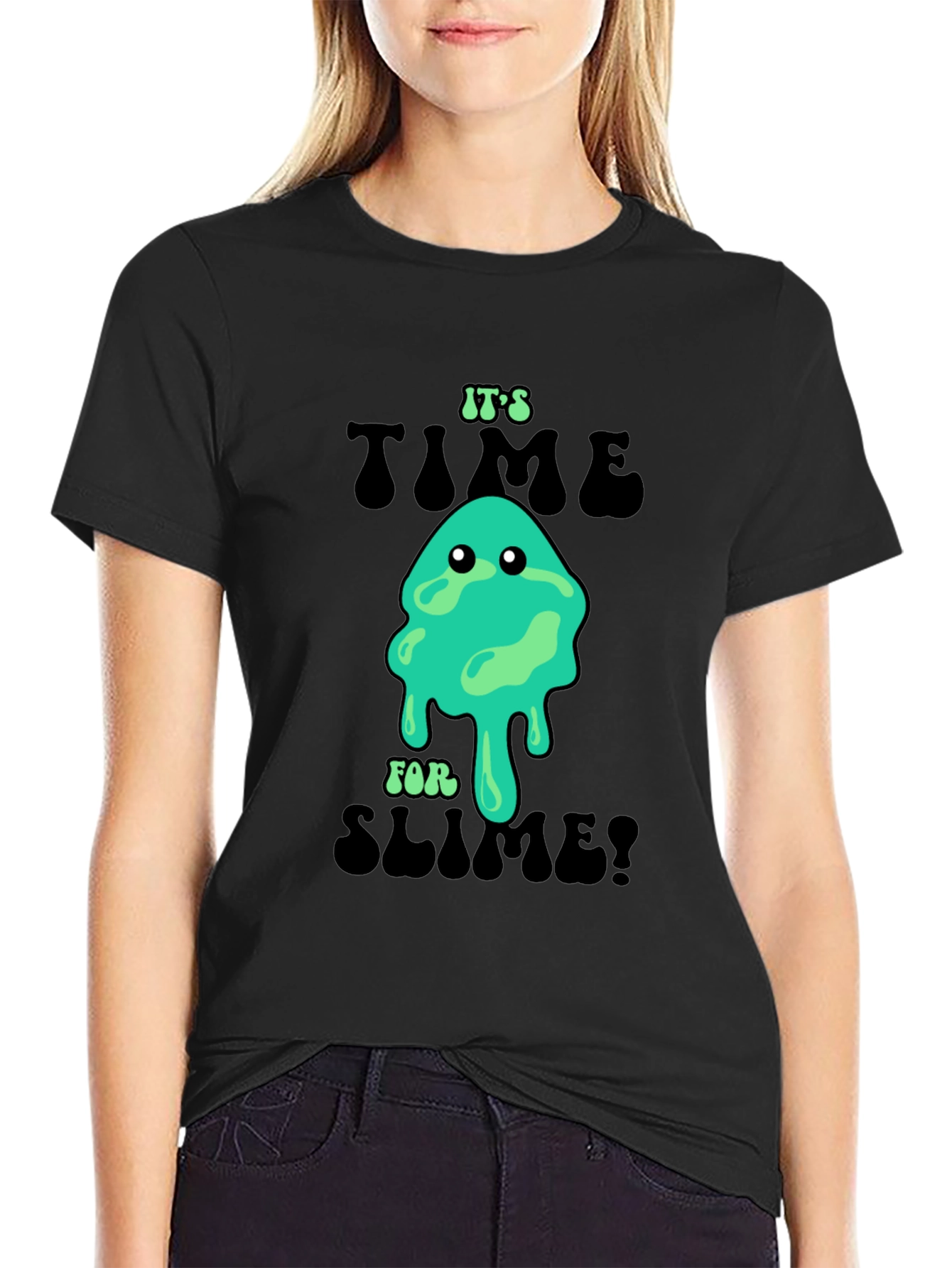 Black It's Time for Slime! Novelty Graphic T-Shirt view 2