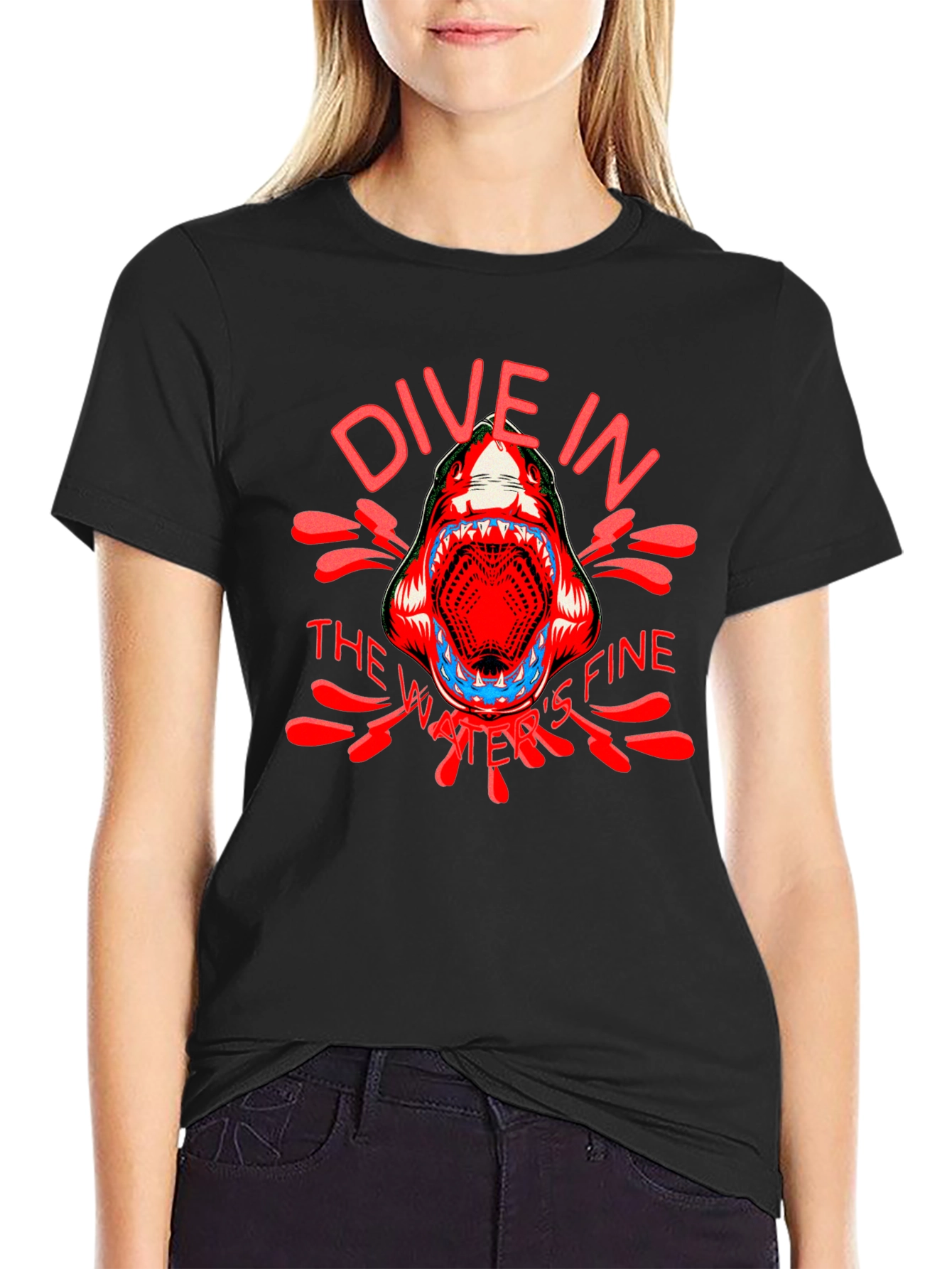 Black Dive In Shark Graphic T-Shirt view 2