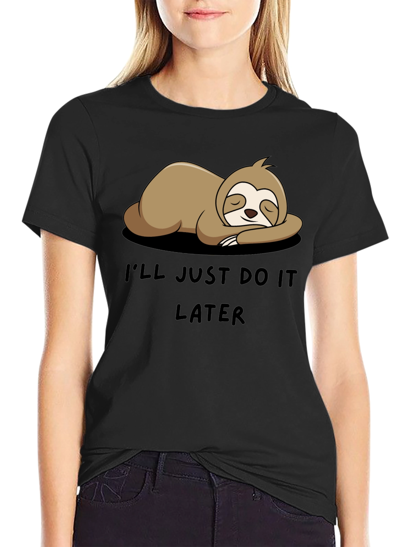 Black Sloth Do It Later Funny Graphic Tee view 2