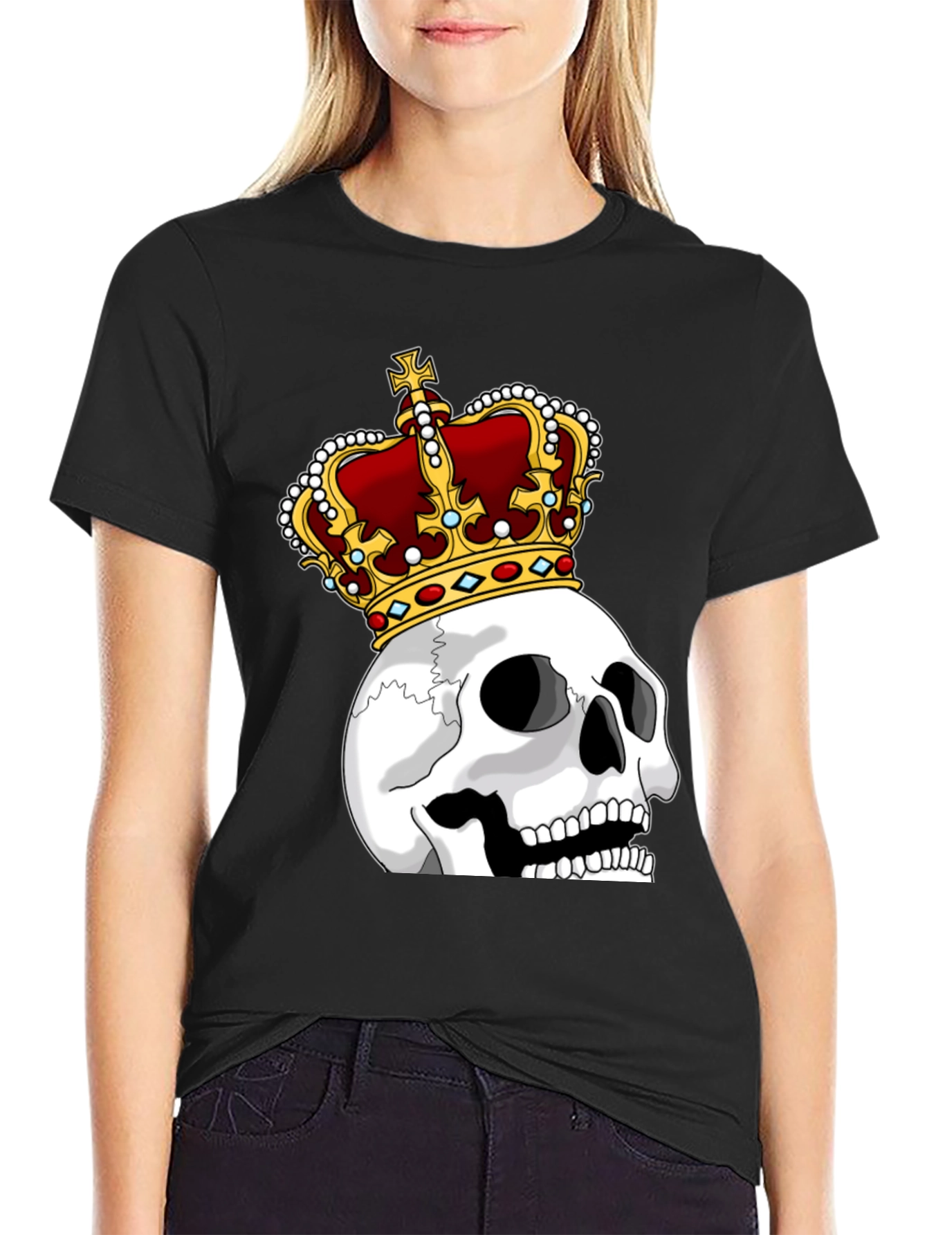 Black Skull King Graphic Tee - Black Cotton T-Shirt view 2