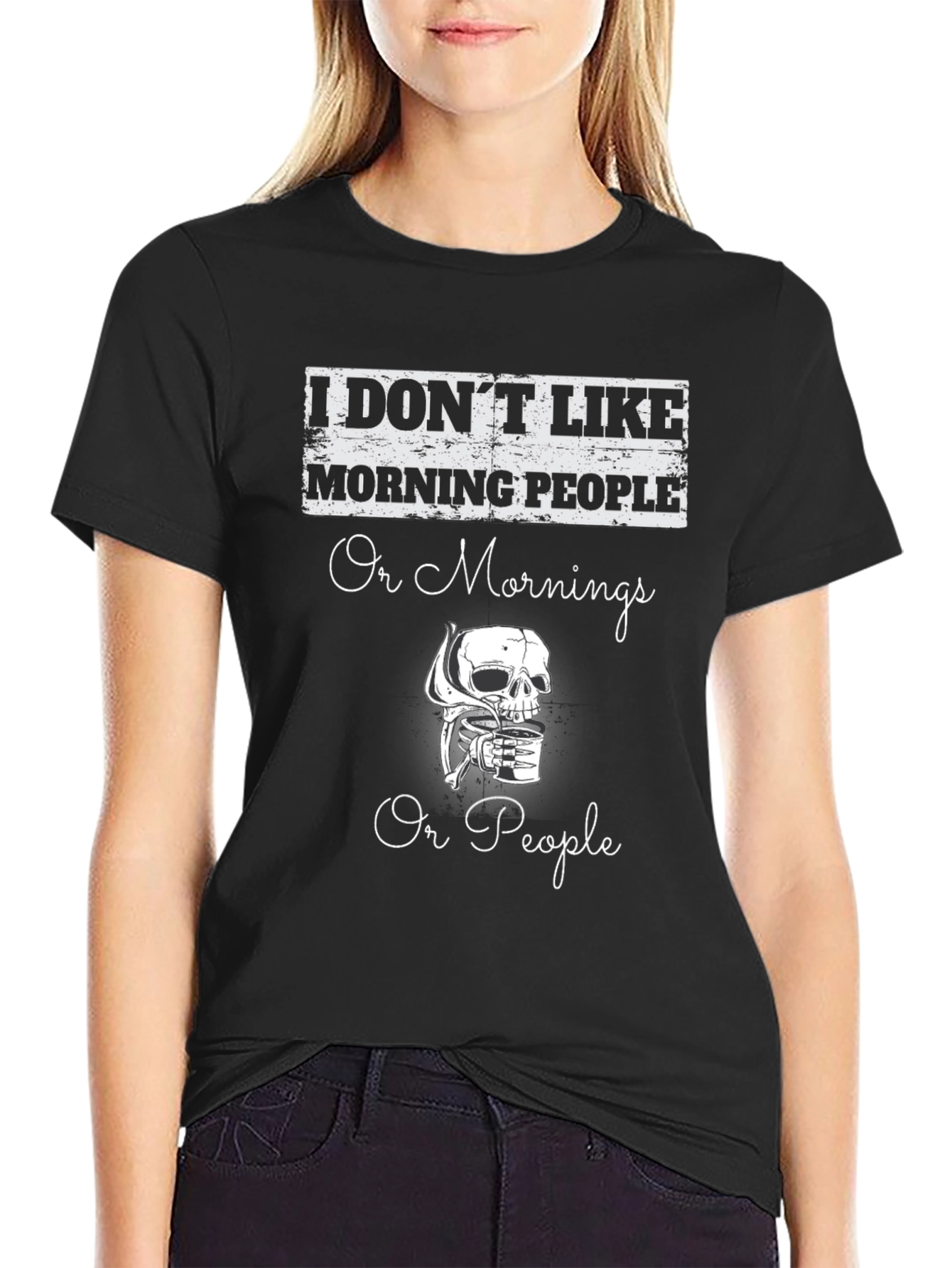 Black Funny 'I Don't Like Morning People' Graphic T-Shirt view 2