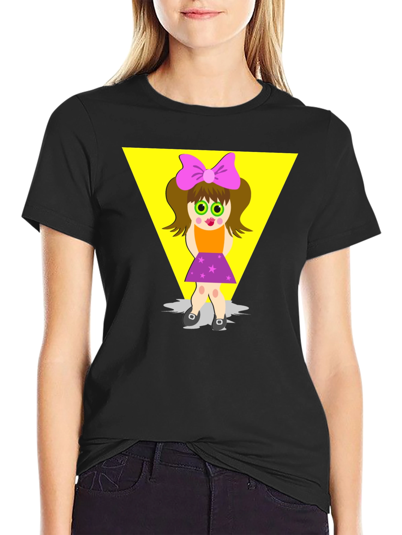 Black Cartoon Girl Graphic Tee - Funky Style view 2
