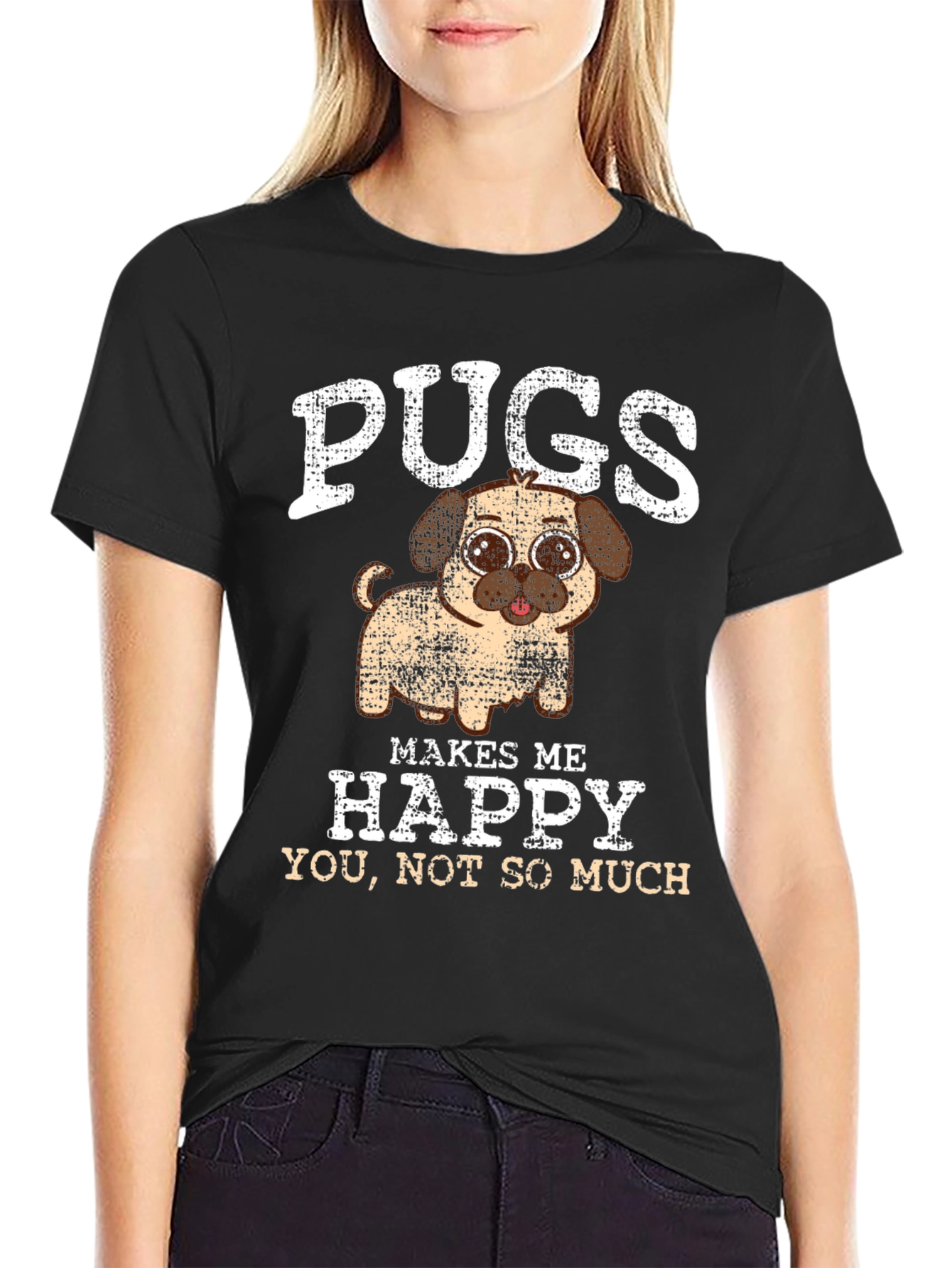 Black Pugs Make Me Happy Graphic Tee view 2