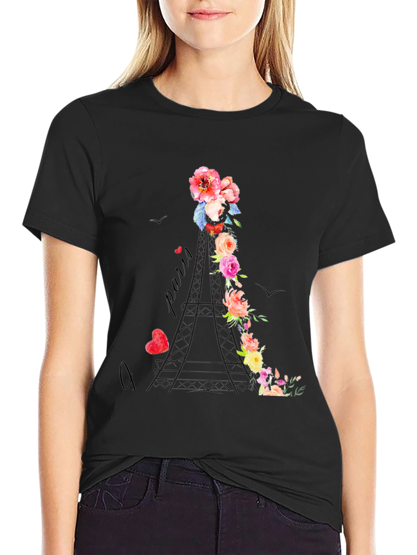 Floral Eiffel Tower Graphic Tee - Paris Love - 2