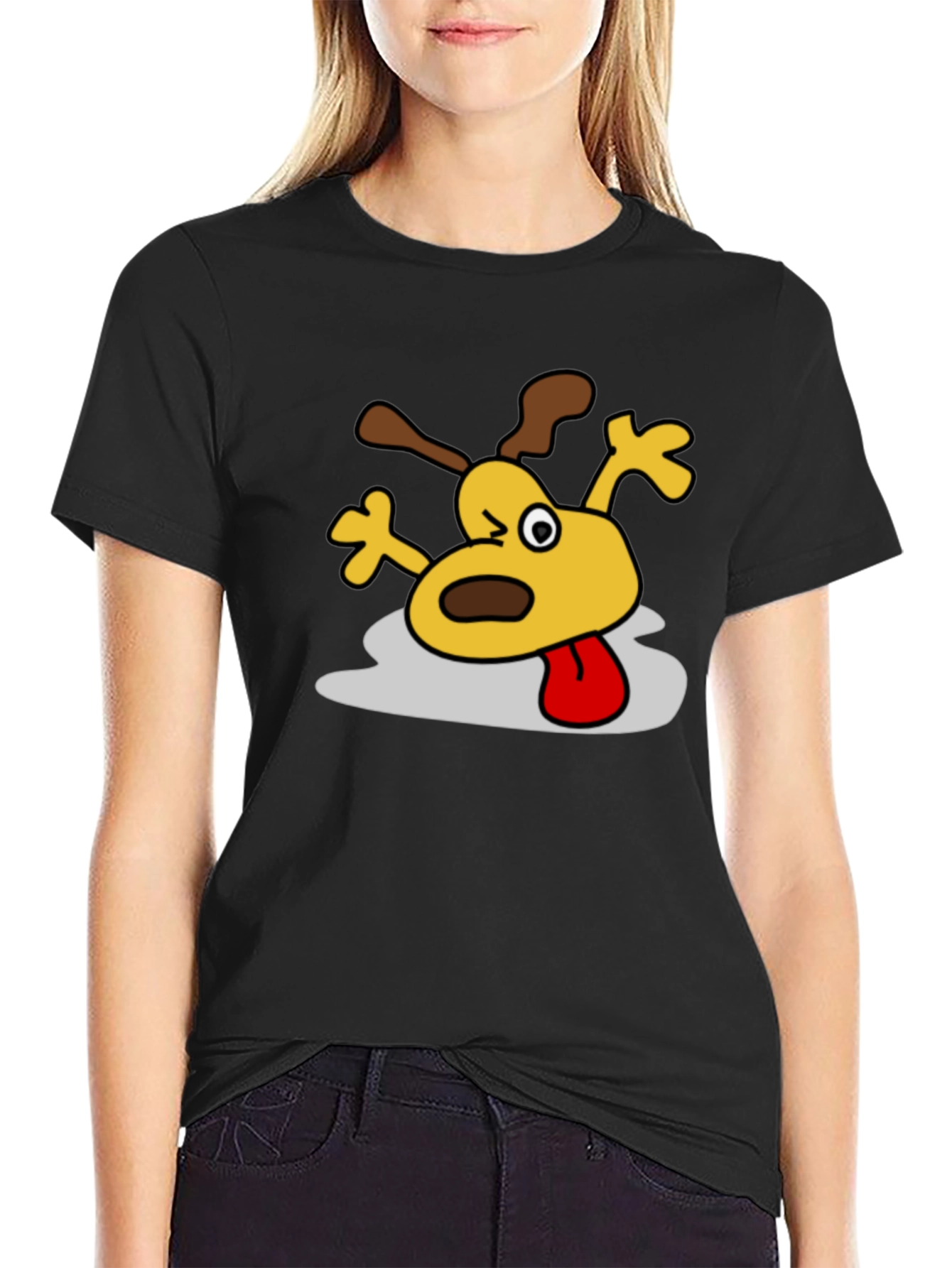 Black Cartoon Dog Graphic Black T-Shirt view 2