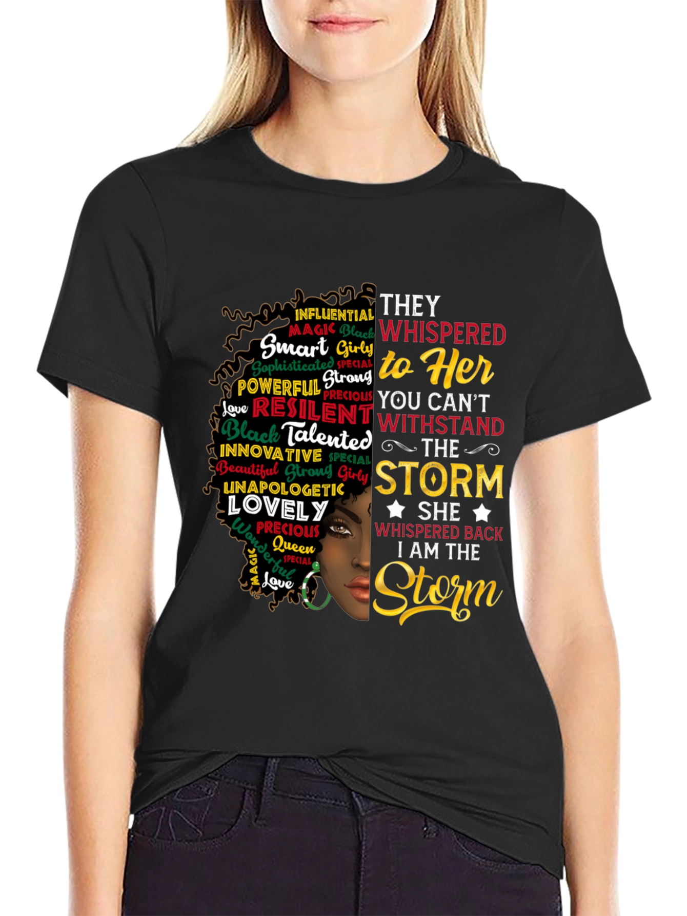 Black Empowered Woman Graphic T-Shirt - "I Am The Storm" view 2