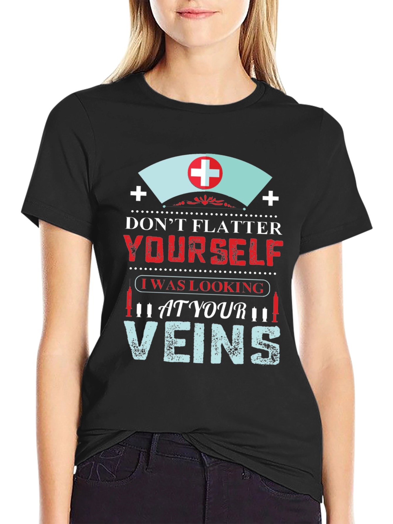 Black Funny Nurse Vein T-Shirt view 2