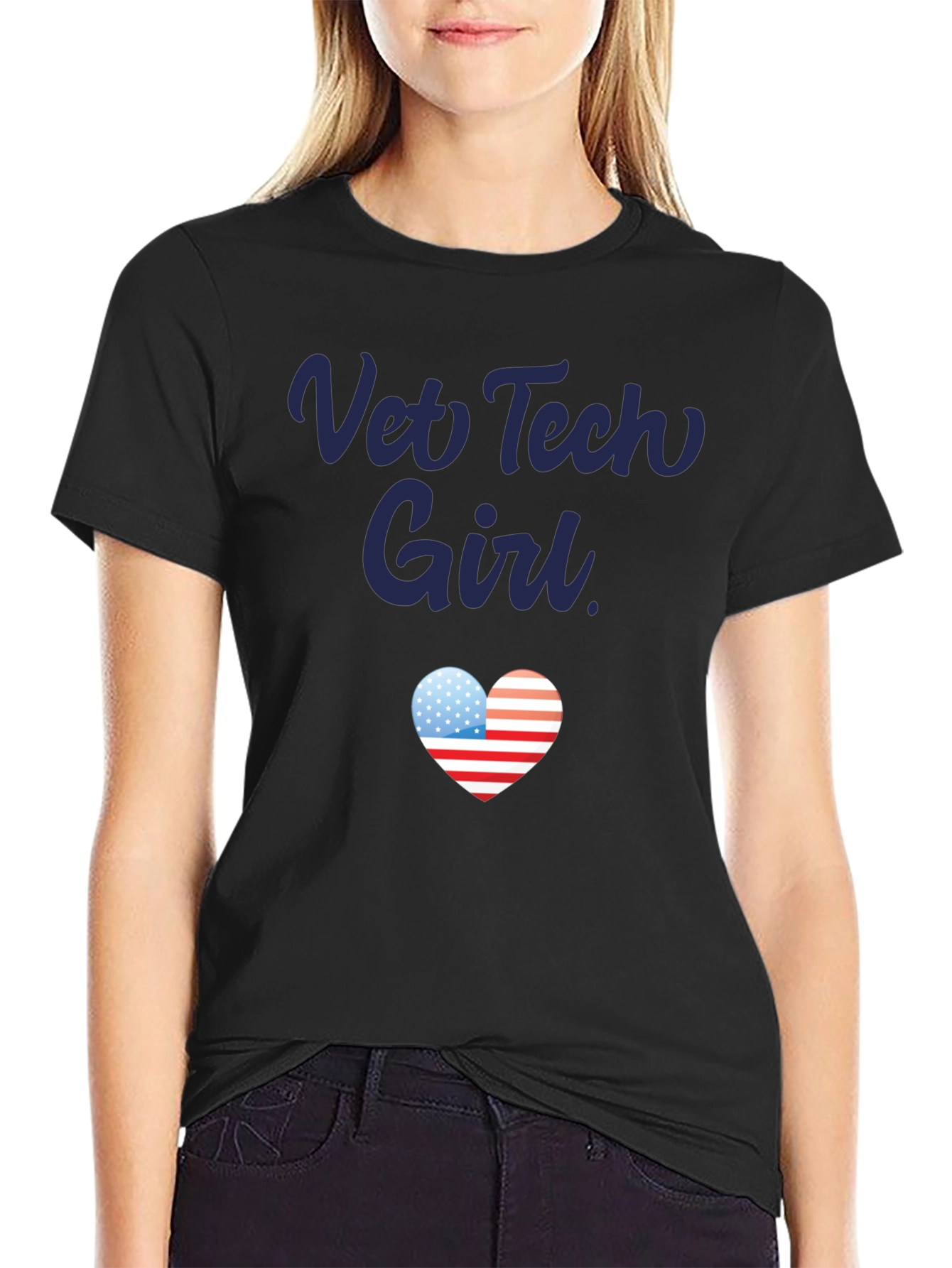 Black Vet Tech Girl Patriotic Heart T-Shirt view 2