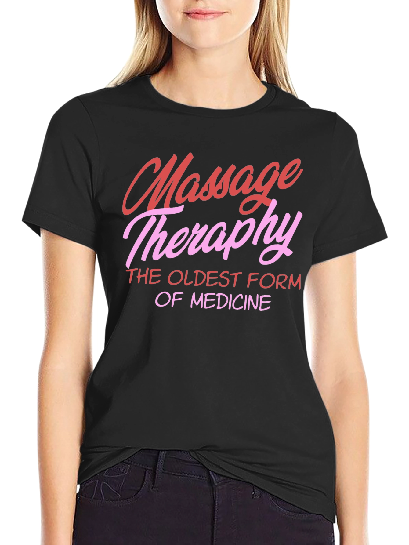 Black Massage Therapy T-Shirt - Oldest Form of Medicine view 2