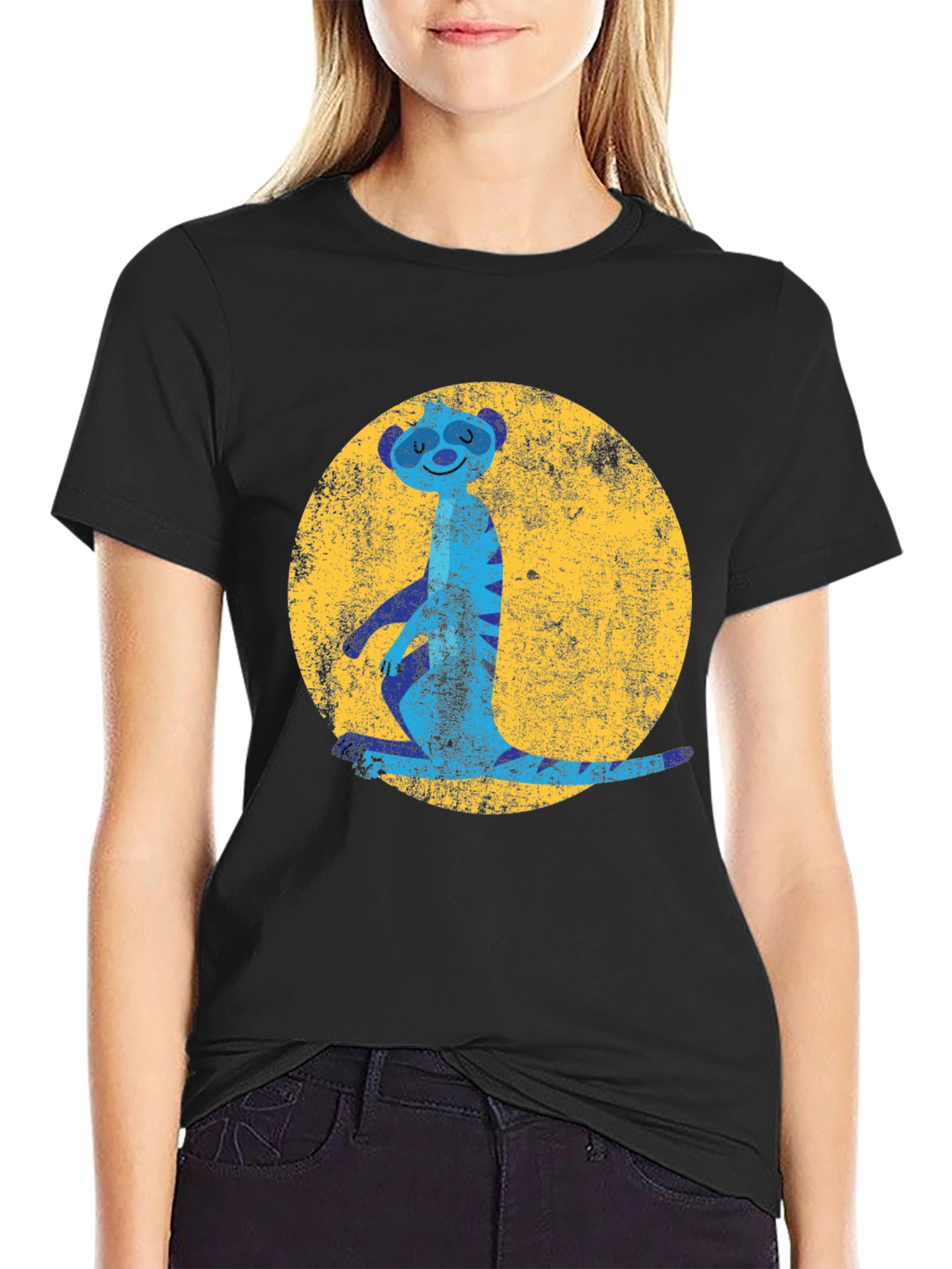 Black Meerkat Moon Men's Graphic Tee - Black view 2