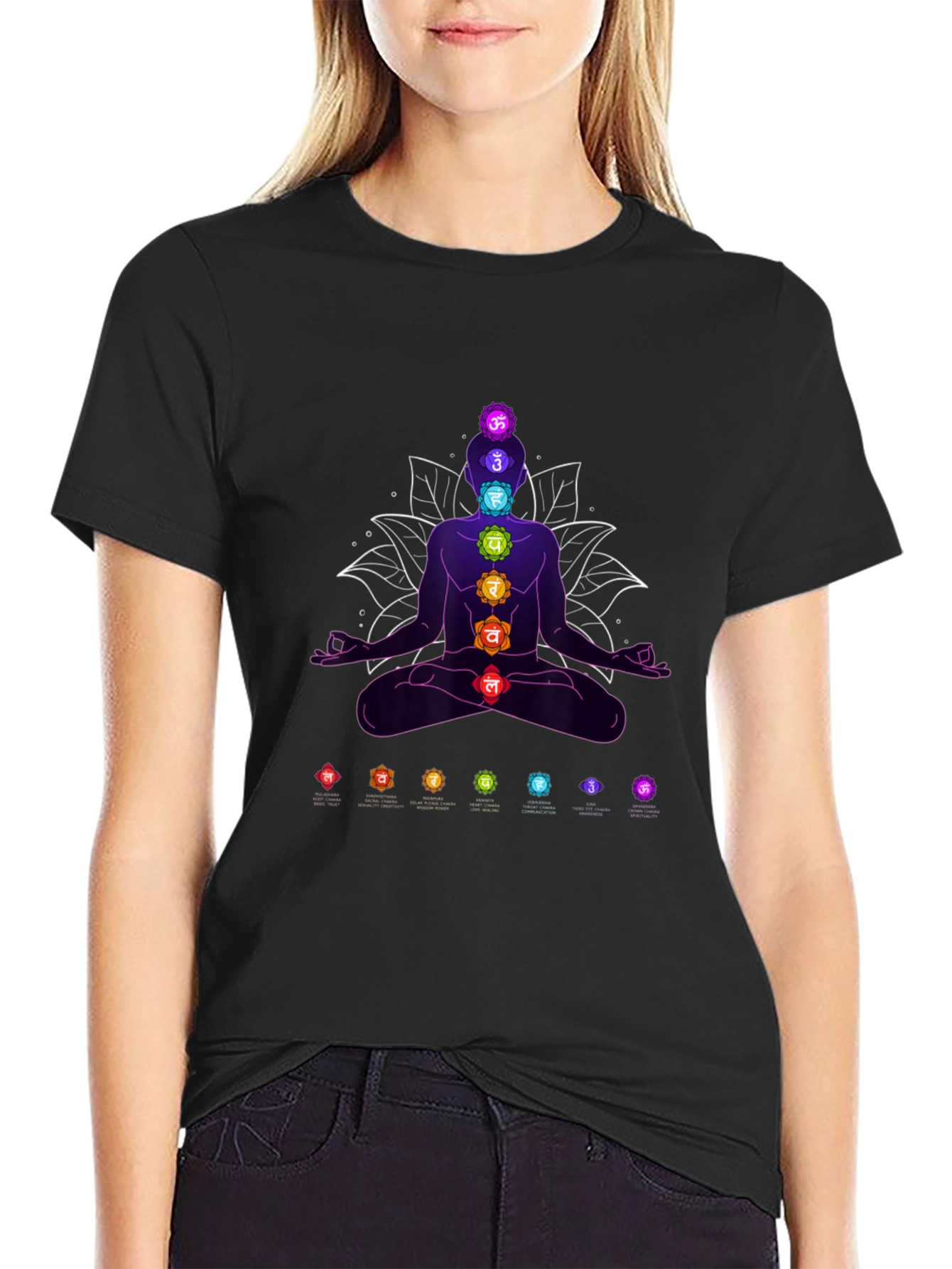 Black Chakra Meditation T-Shirt - Spiritual Design view 2