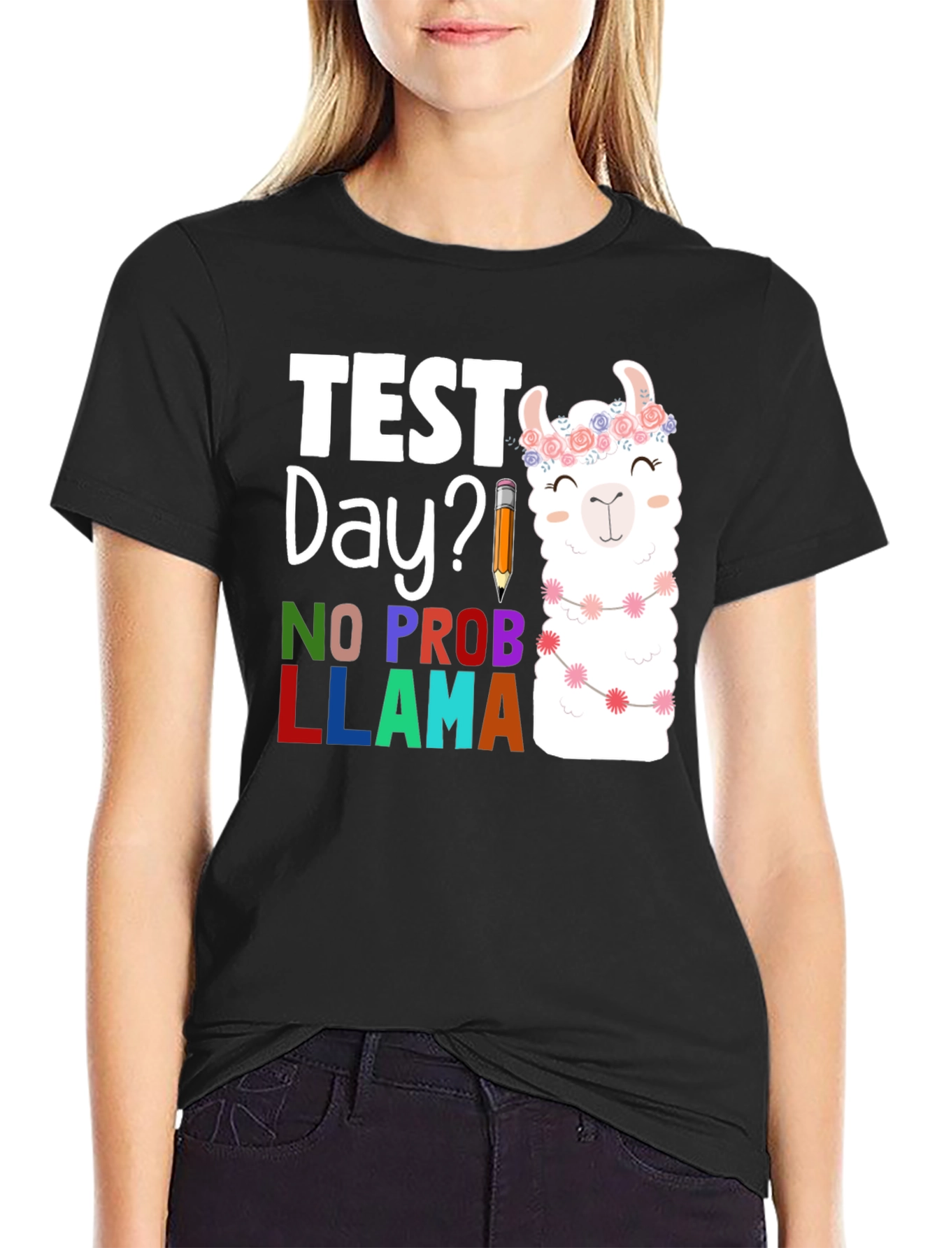 Black Test Day? No Prob Llama Graphic Tee view 2