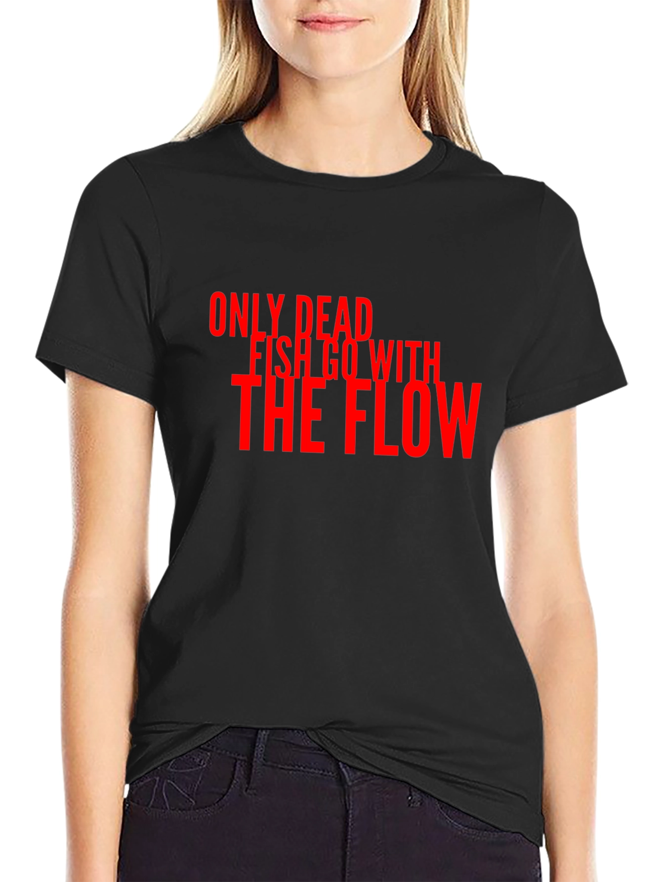Black Dead Fish Flow T-Shirt - Bold Slogan Tee view 2