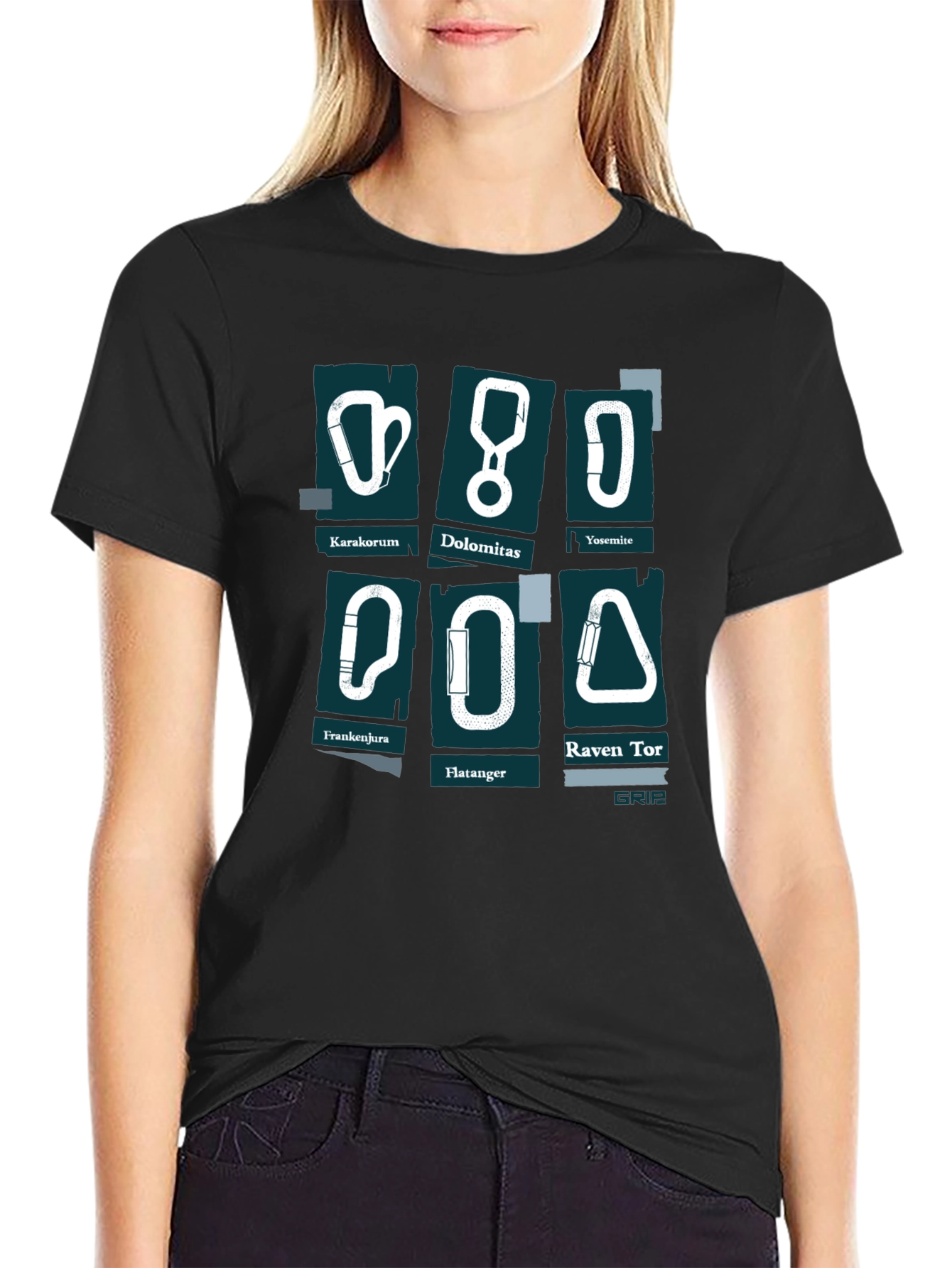 Black Climbing Carabiner T-Shirt - Black Adventure Tee view 2
