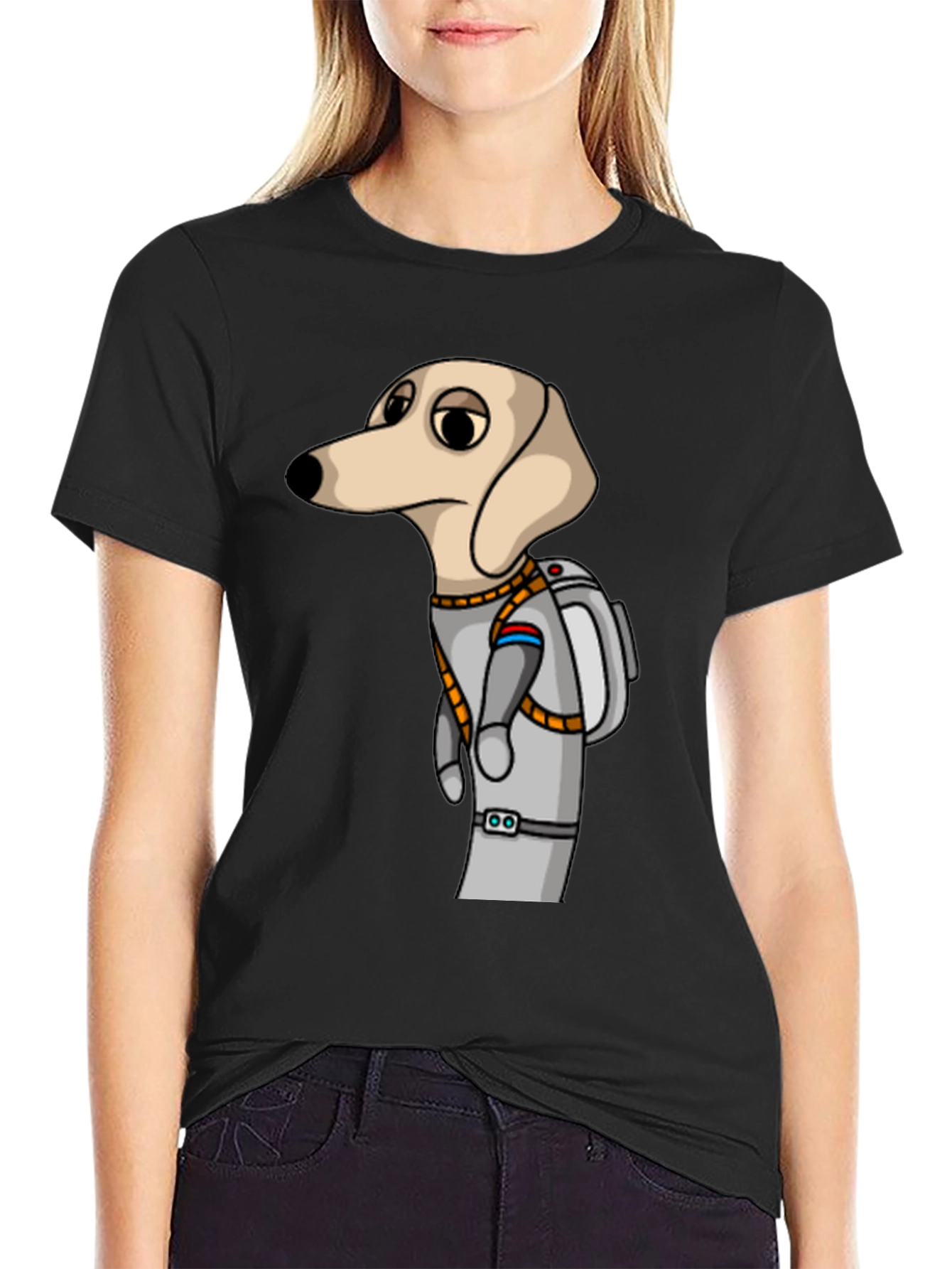 Black Dog Astronaut Graphic Tee - Unisex Black T-Shirt view 2