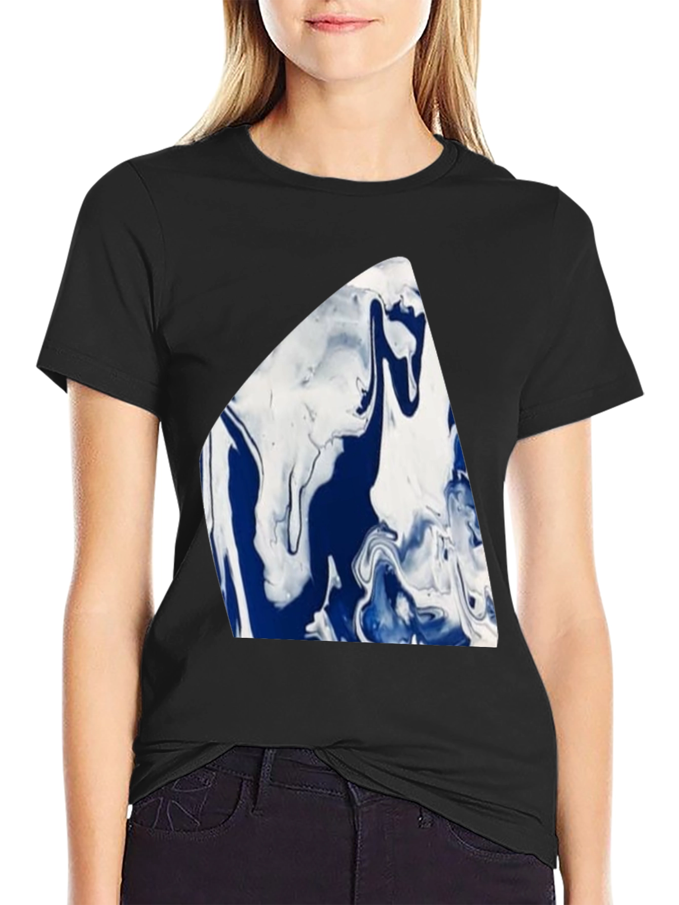 Abstract Blue & White Marble Graphic Tee - 2