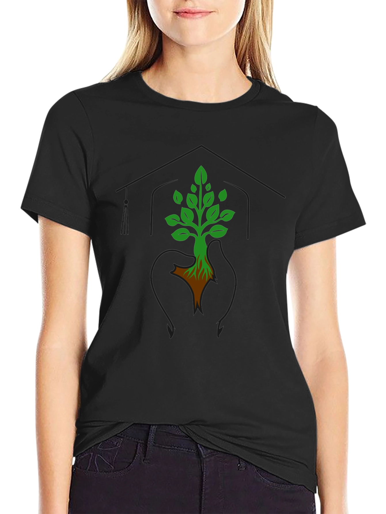 Black Eco-Friendly Tree Graphic Tee - Nature Advocate Shirt view 2