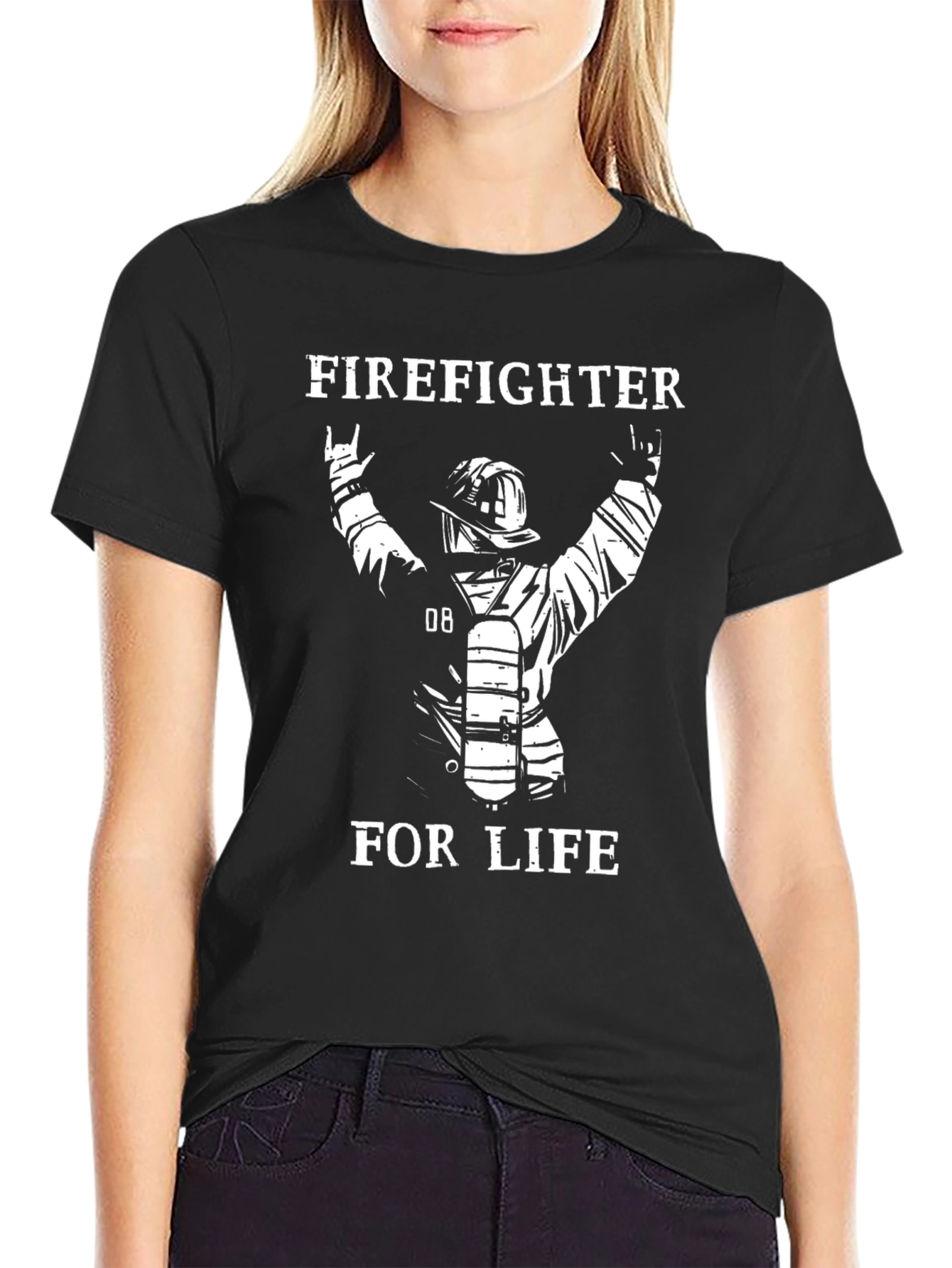 Black Firefighter For Life T-Shirt - Black view 2