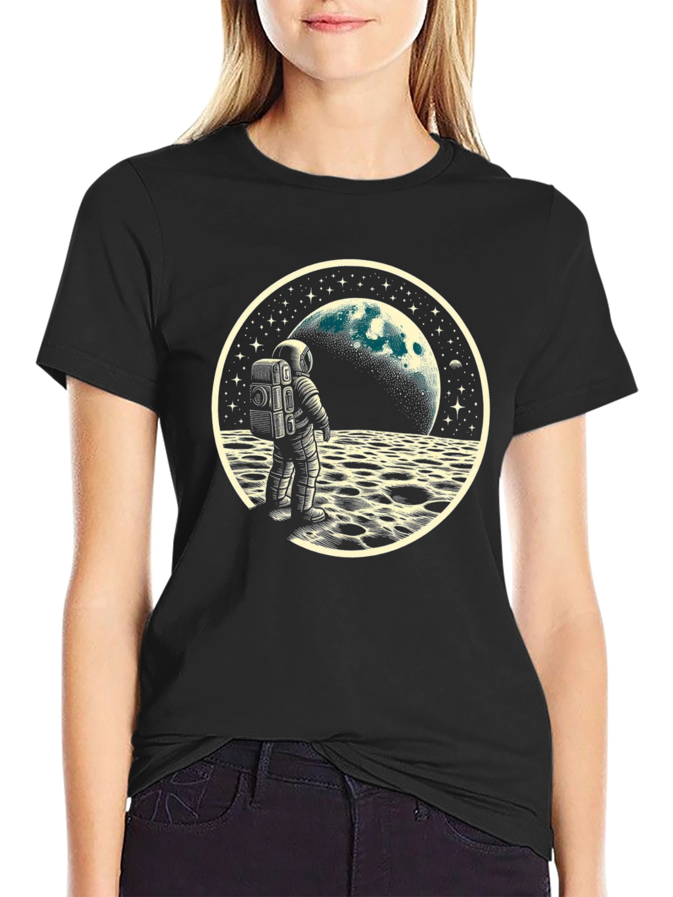 Black Astronaut Moon T-Shirt - Space Explorer Tee view 2
