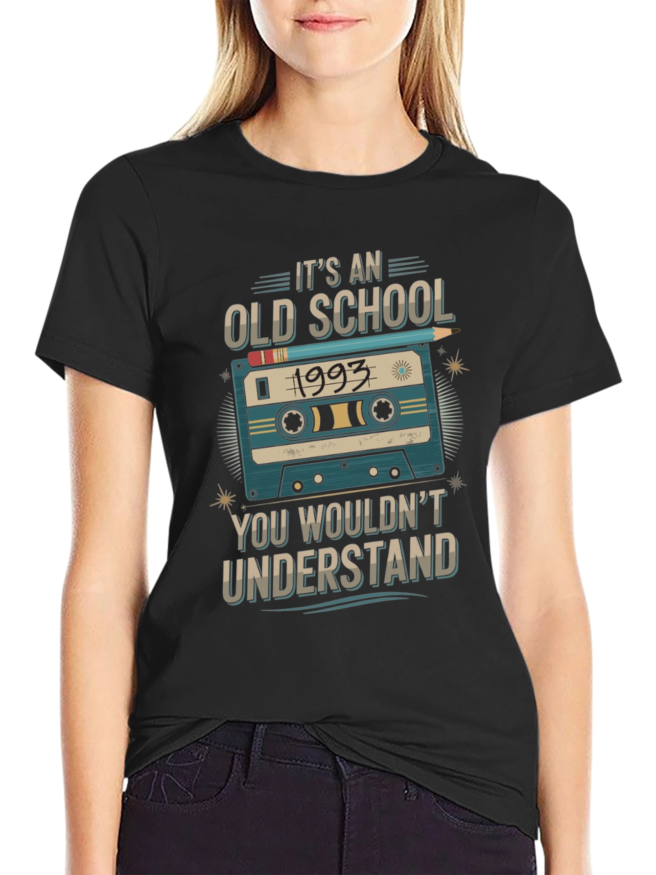 Black Old School 1993 Cassette Tape T-Shirt view 2
