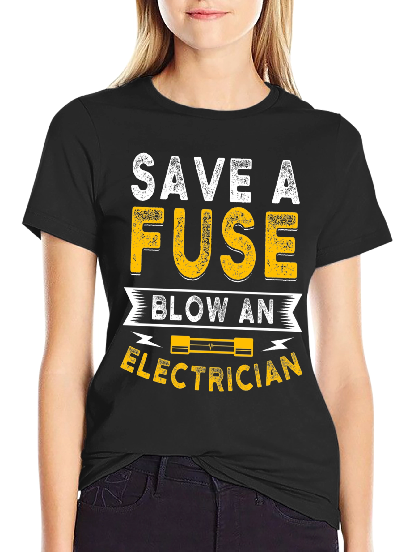 Black Save A Fuse Blow An Electrician Funny T-Shirt view 2