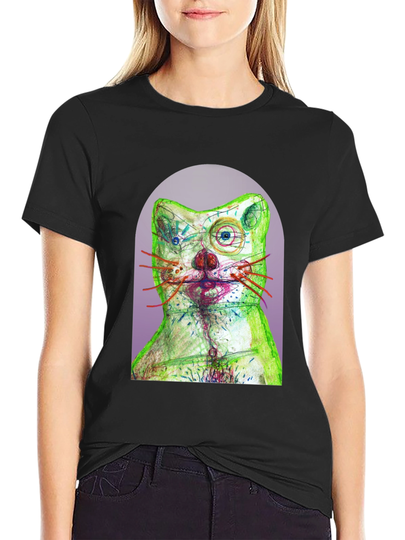 Black Artistic Cat Graphic T-Shirt - Unique Design view 2