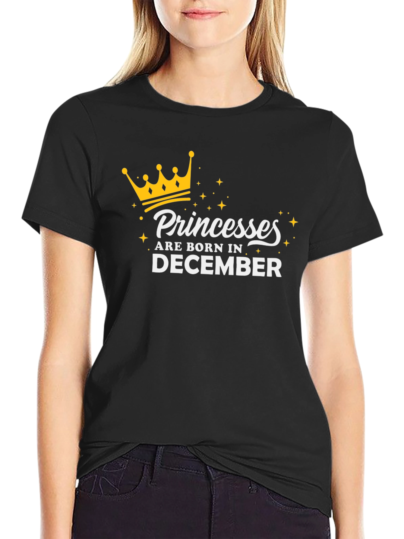 Black Princesses Born in December Black T-Shirt view 2
