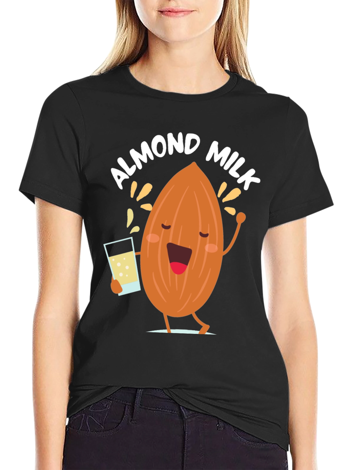 Black Almond Milk Graphic Tee - Funny Cartoon T-Shirt view 2