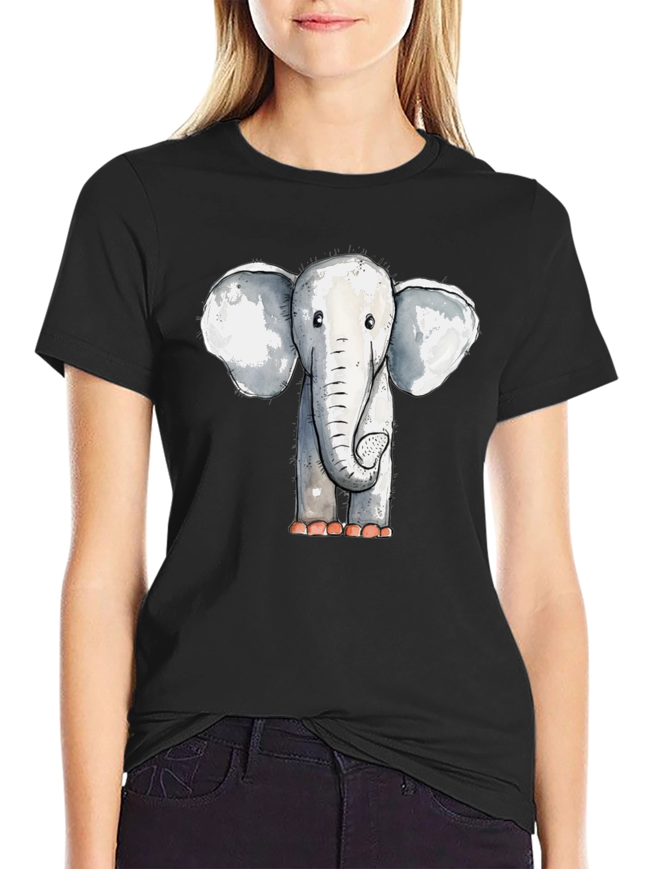 Black Cute Elephant Graphic Tee - Unisex Black T-Shirt view 2